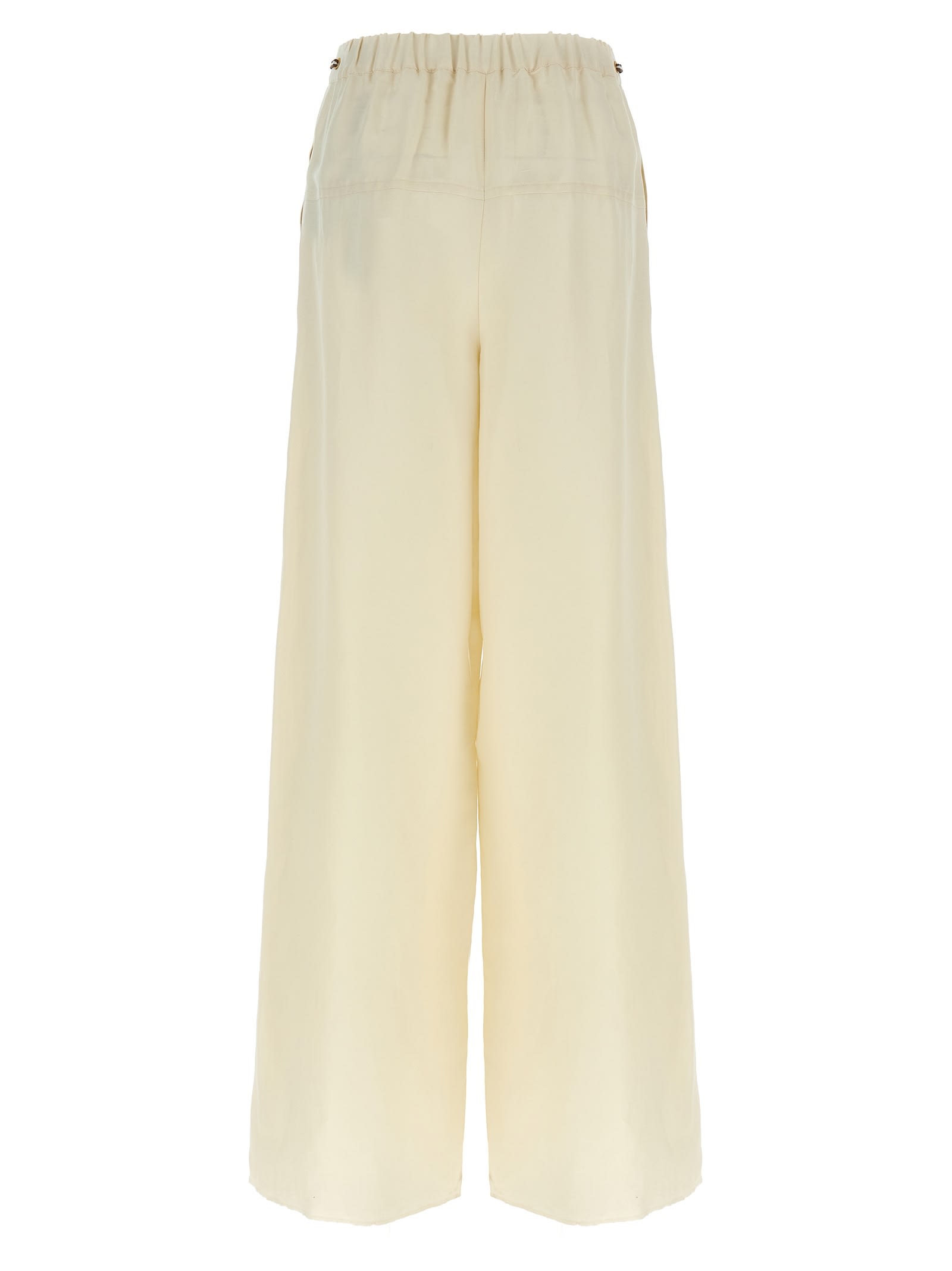 Max Mara Elastic Waistband Lightweight Wide Leg Trousers In White