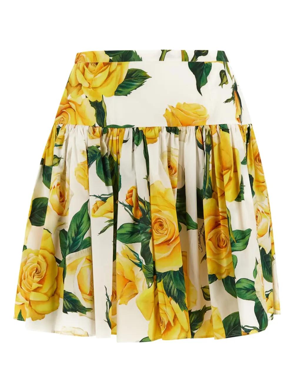 Shop Dolce & Gabbana Floral Skirt In Vo Rose Gialle Bianco