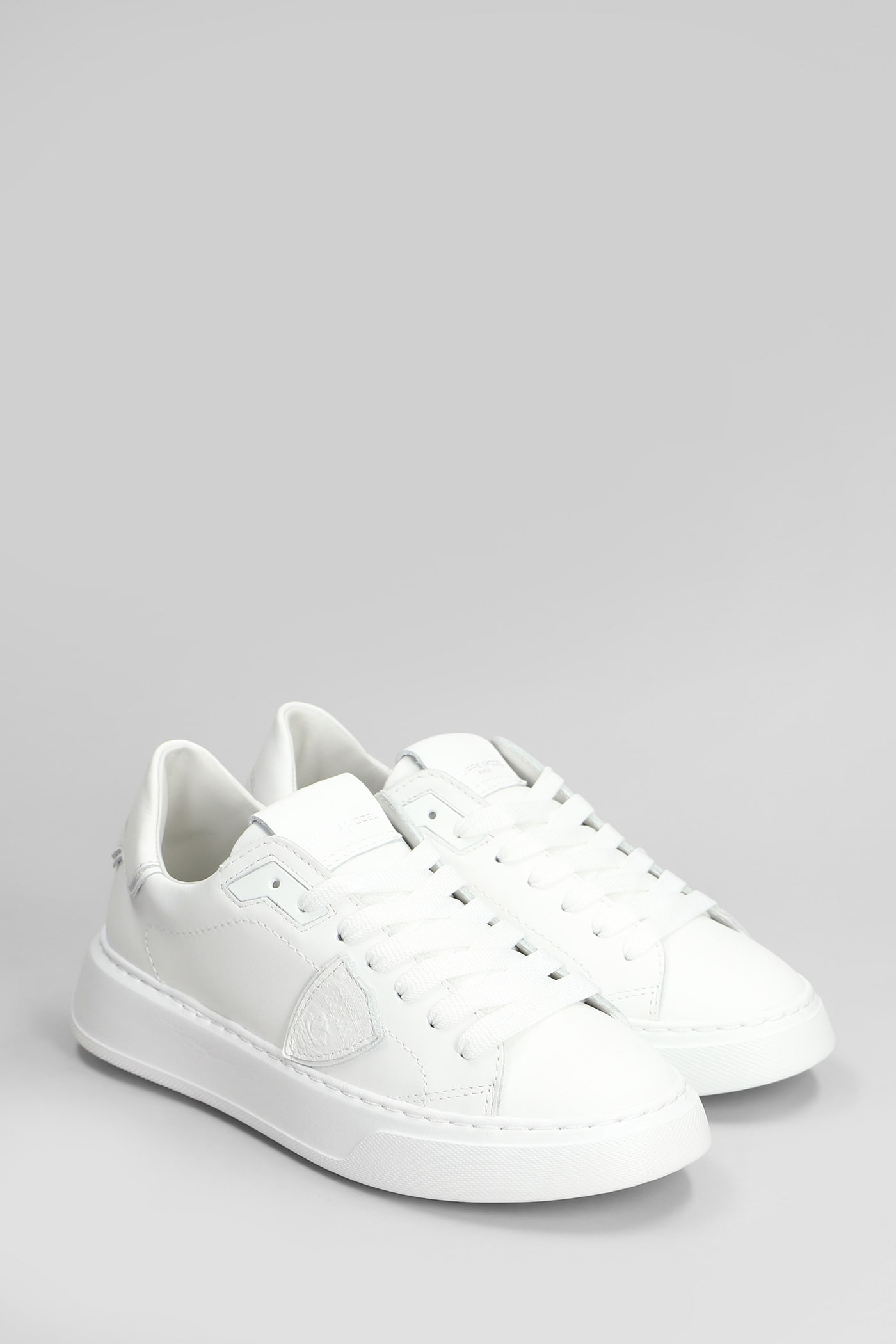 Philippe Model Temple Low Sneakers In White Leather In White