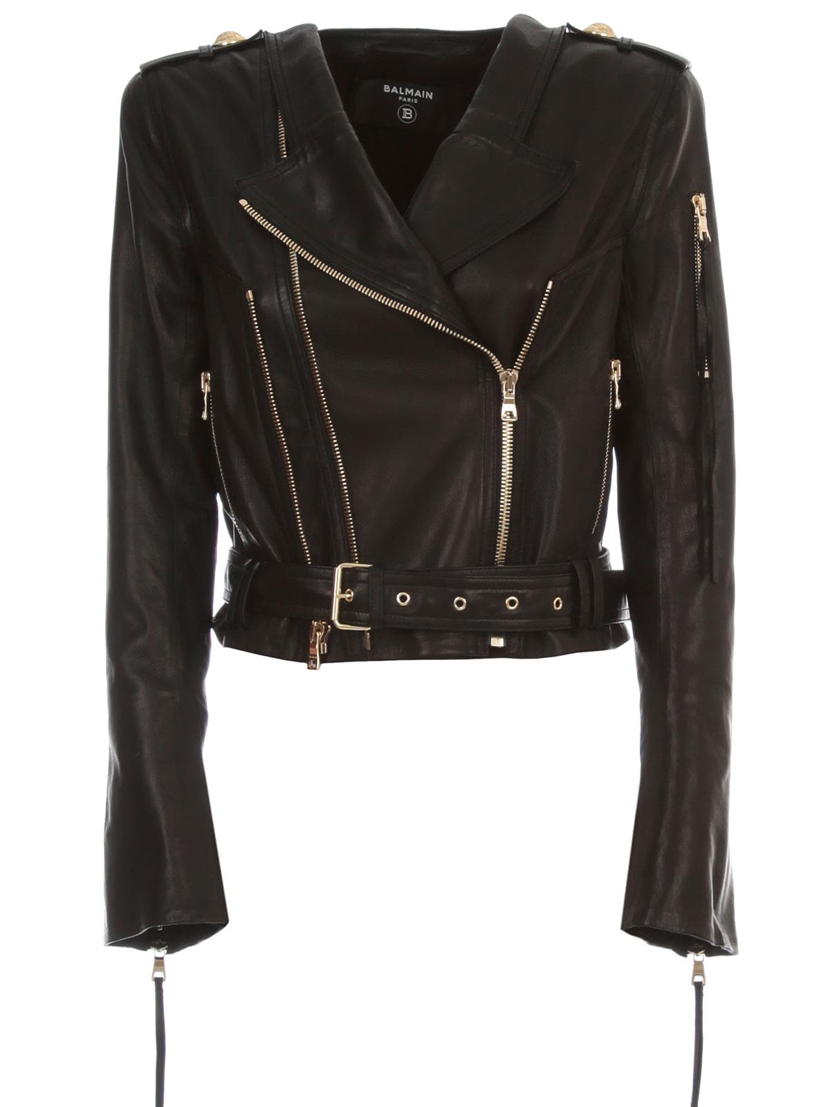 Balmain Jacket Leather Perfecto In Pa Noir