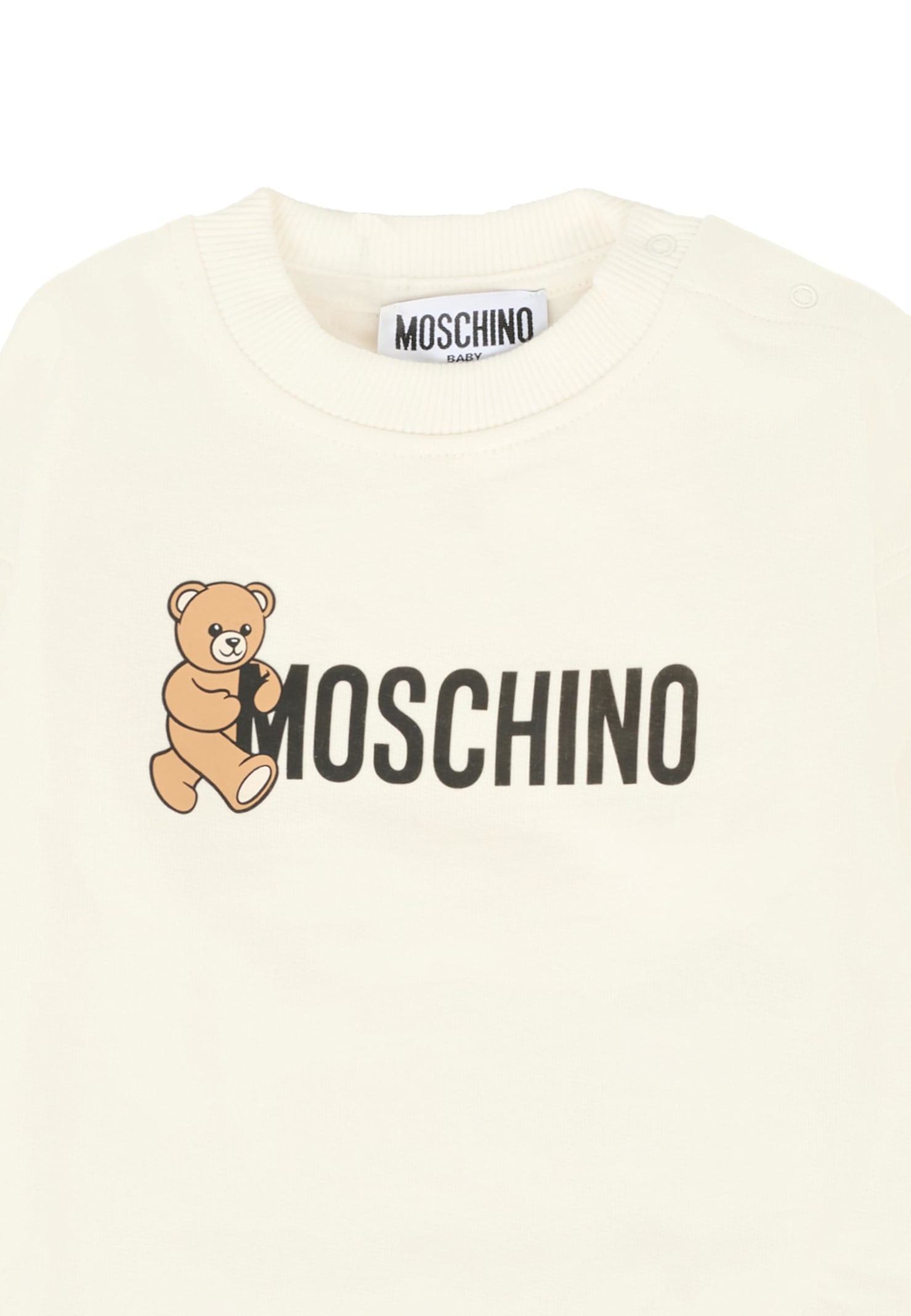 Moschino Ivory Sweatshirt For Babykids With Logo In Neutral