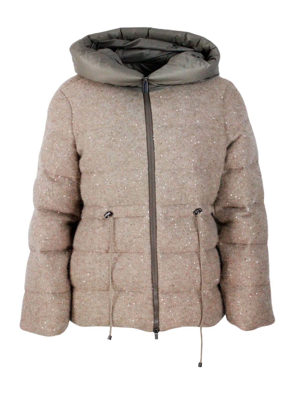 Fabiana Filippi Down Jacket Padded With Real Goose Down Made Of Soft And Precious Wool, Silk And Cashmere With Draws In Nut