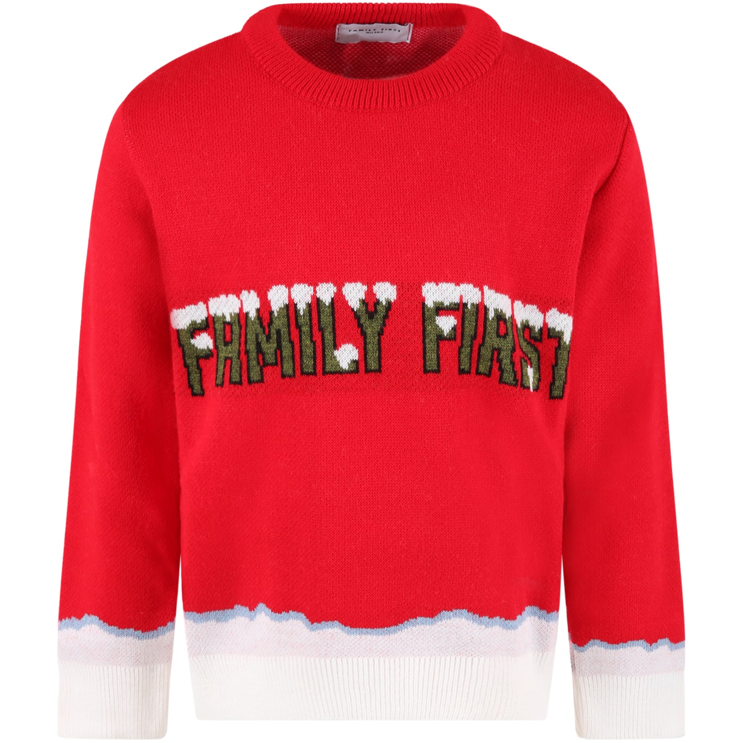 Family First Milano Red Sweater For Boy With Green Logo