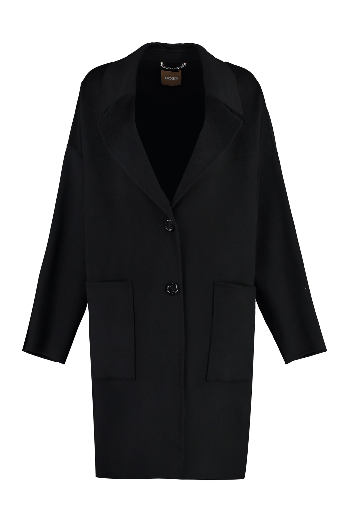 Shop Hugo Boss Wool Blend Coat In Black