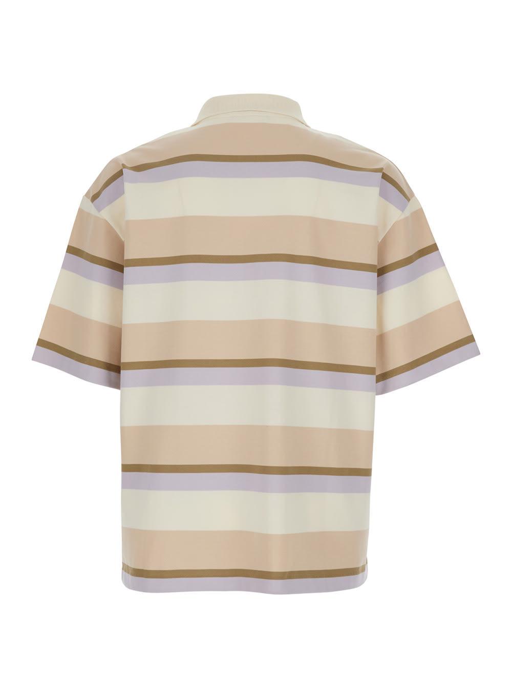 Maison Kitsuné Multicolor Oversize Polo Shirt With Logo Patch On The Front And All-over Striped Motif In Multi