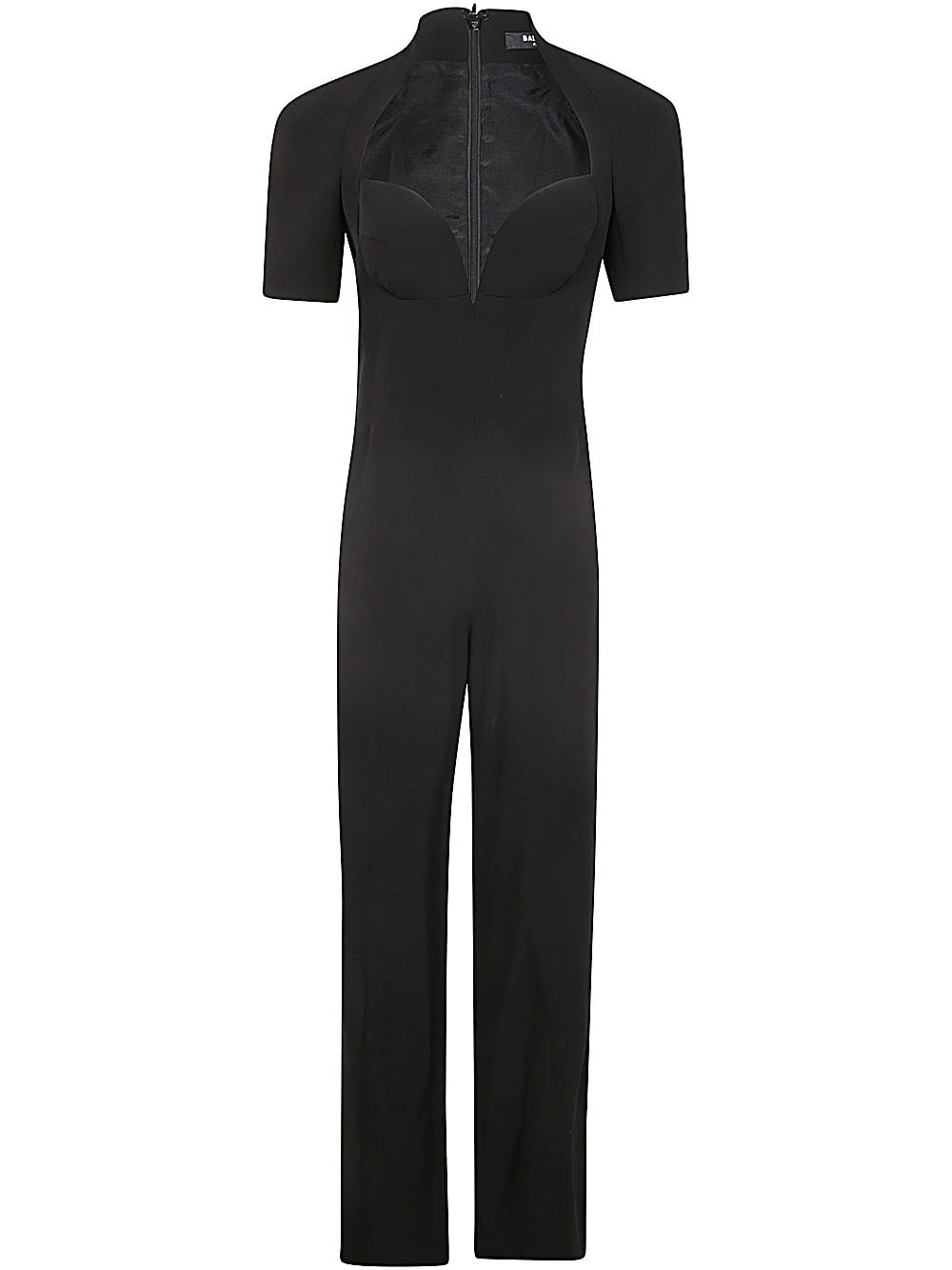 Shop Balmain Open Neck Tailored Crepe Jumpsuit In Pa Noir