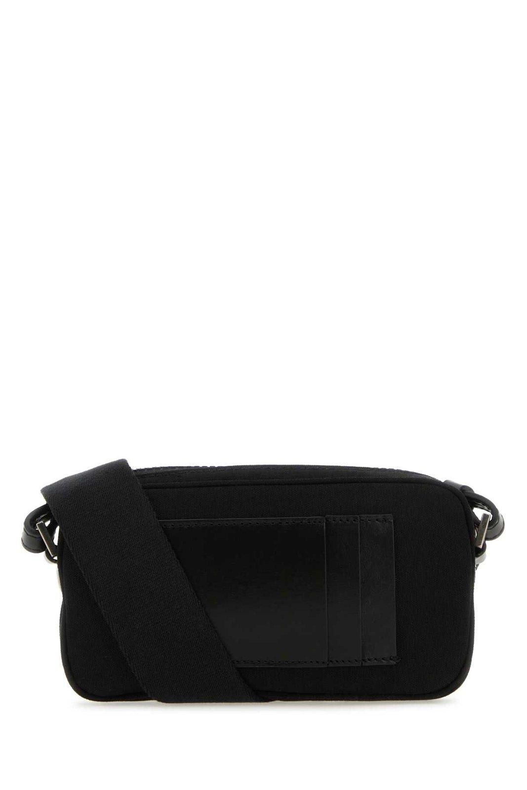 Shop Palm Angels Monogram Embroidered Zipped Messenger Bag In Nero/bianco