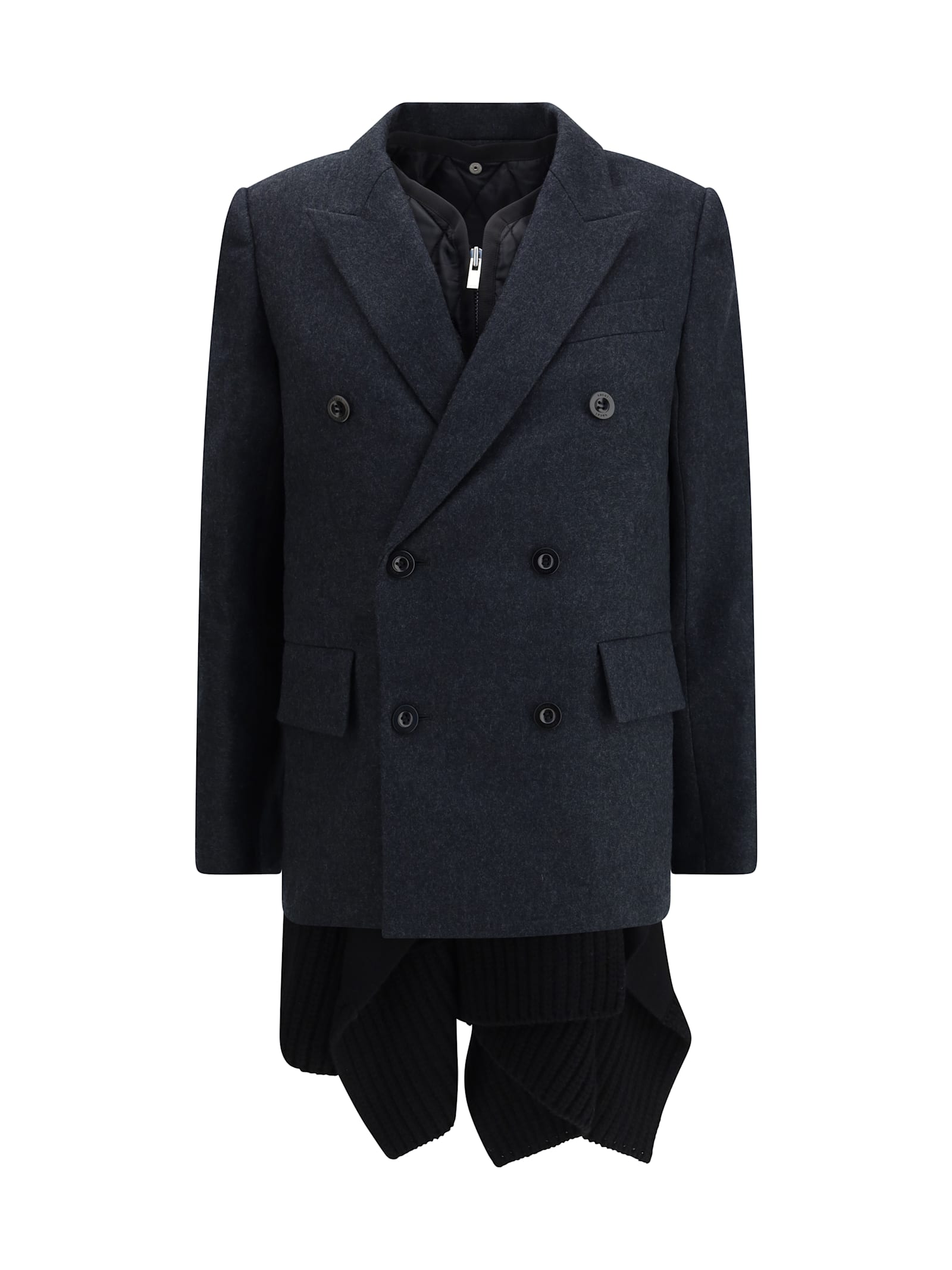 Sacai Wool Melton And Wool Knit Jacket In Blue