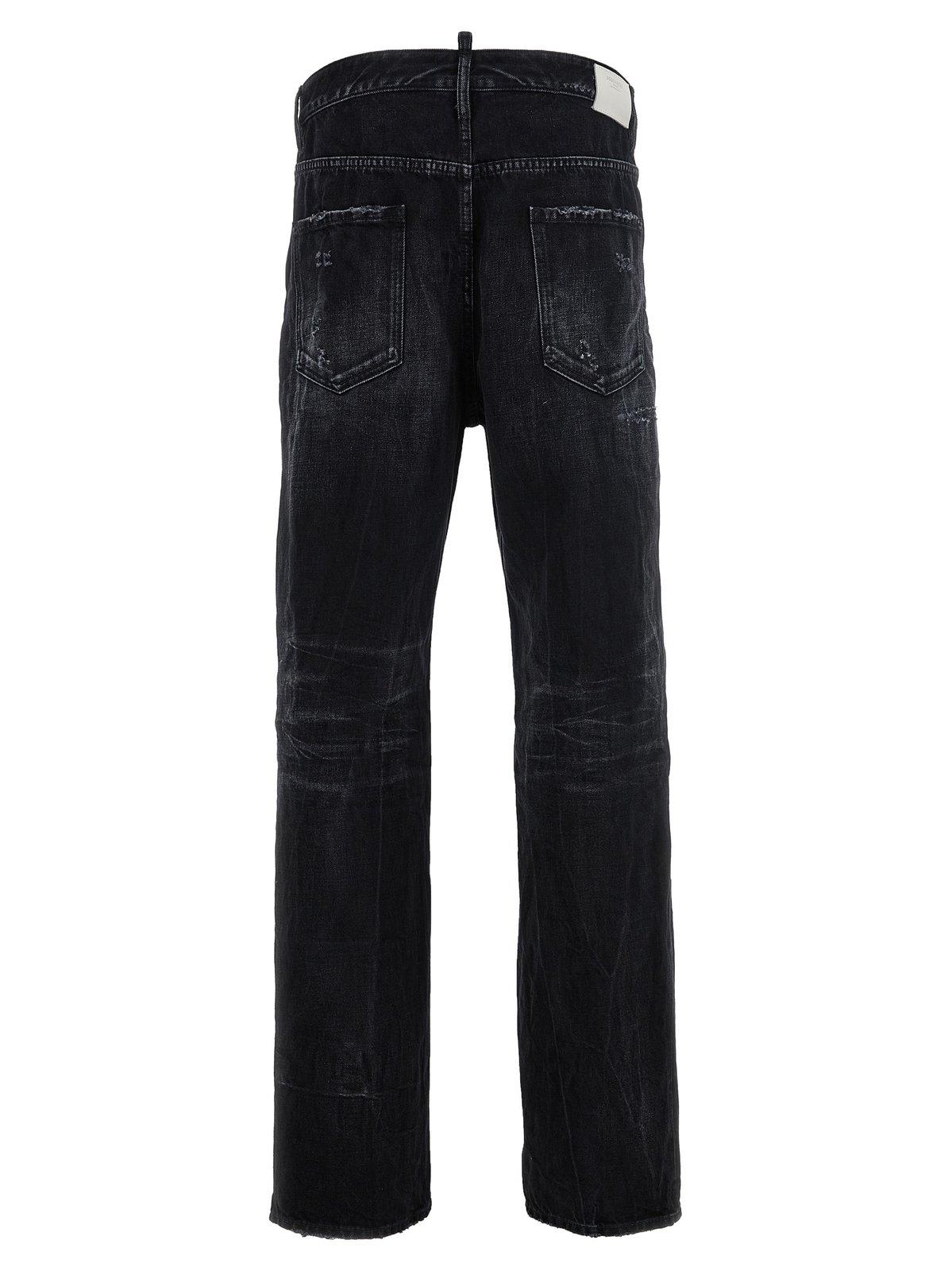 Shop Dsquared2 Distressed Straight-leg Jeans In Black