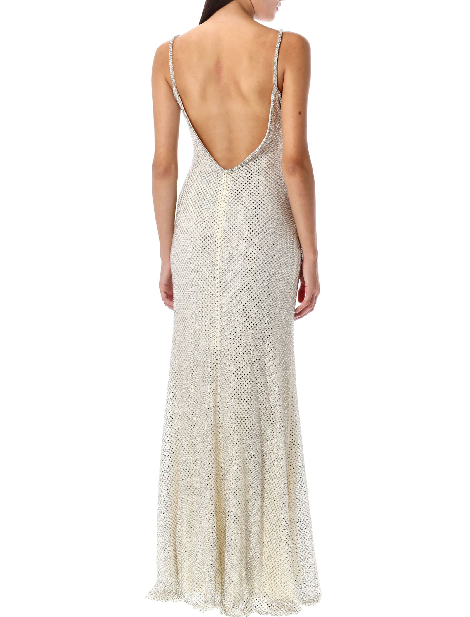 Shop Self-portrait Rhinestone Fishnet Maxi Dress In Cream