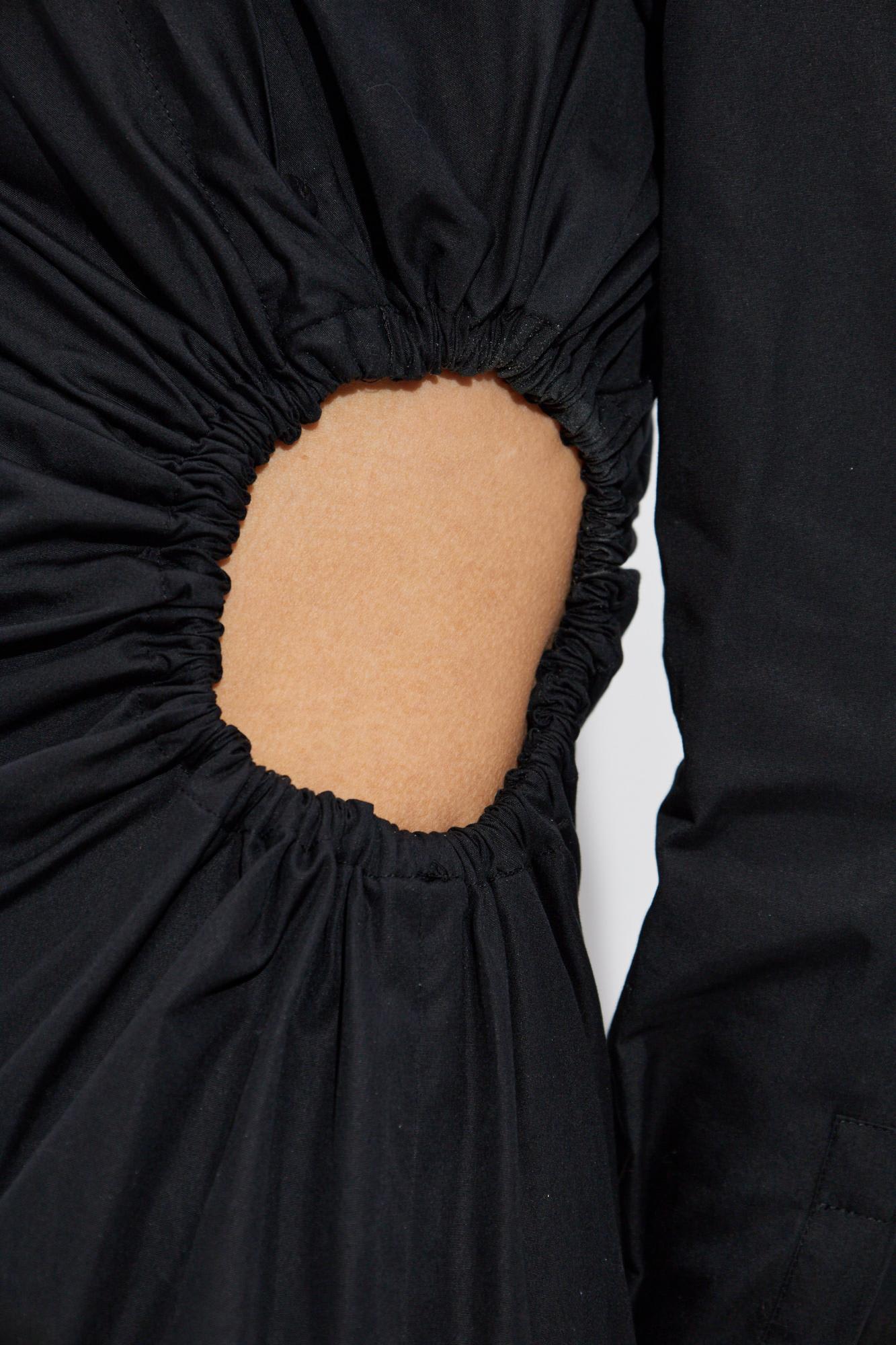 Max Mara Cotton Dress With Cut-out Design And Ruched Detail In Black