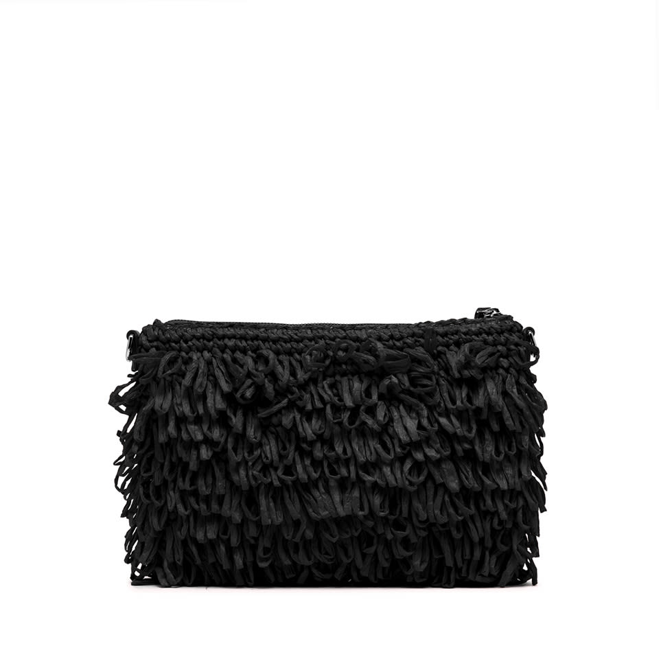 Gianni Chiarini Marcella Fabric Clutch With Raffia Curls In Nero