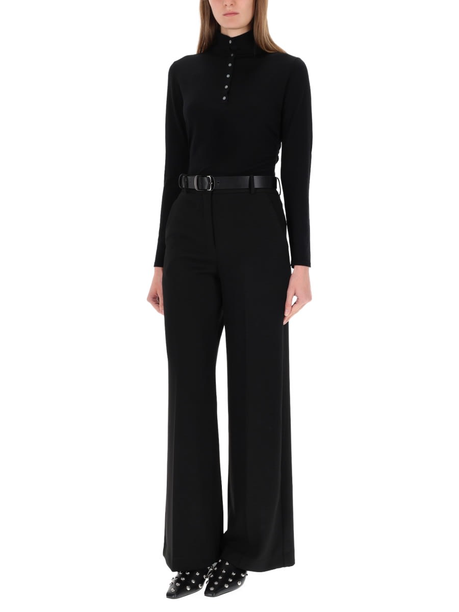 Theory Shirred Henley Sweater In Regal Wool In Black