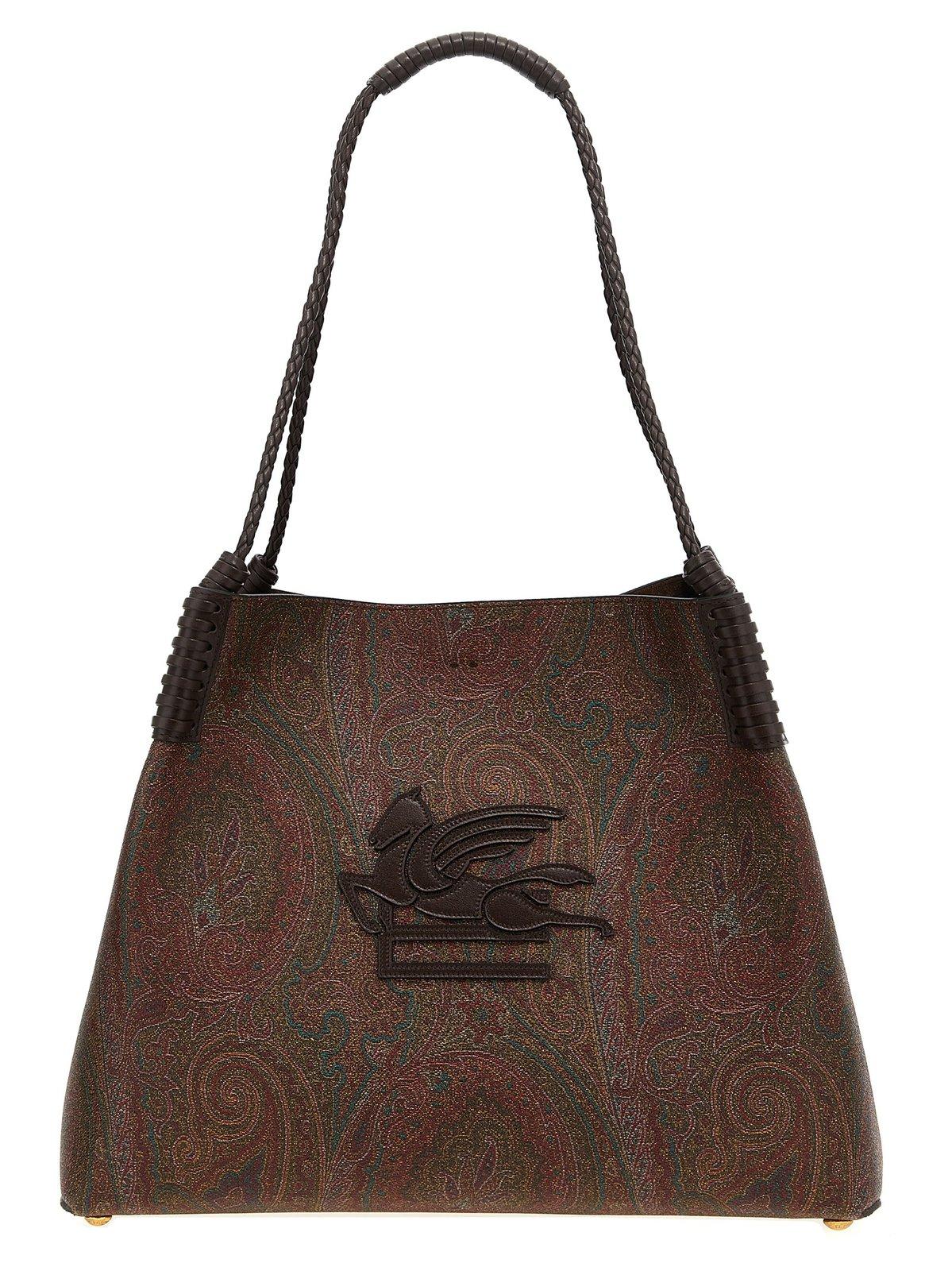 Shop Etro Medium Paisley Libra Tote Bag In Brown