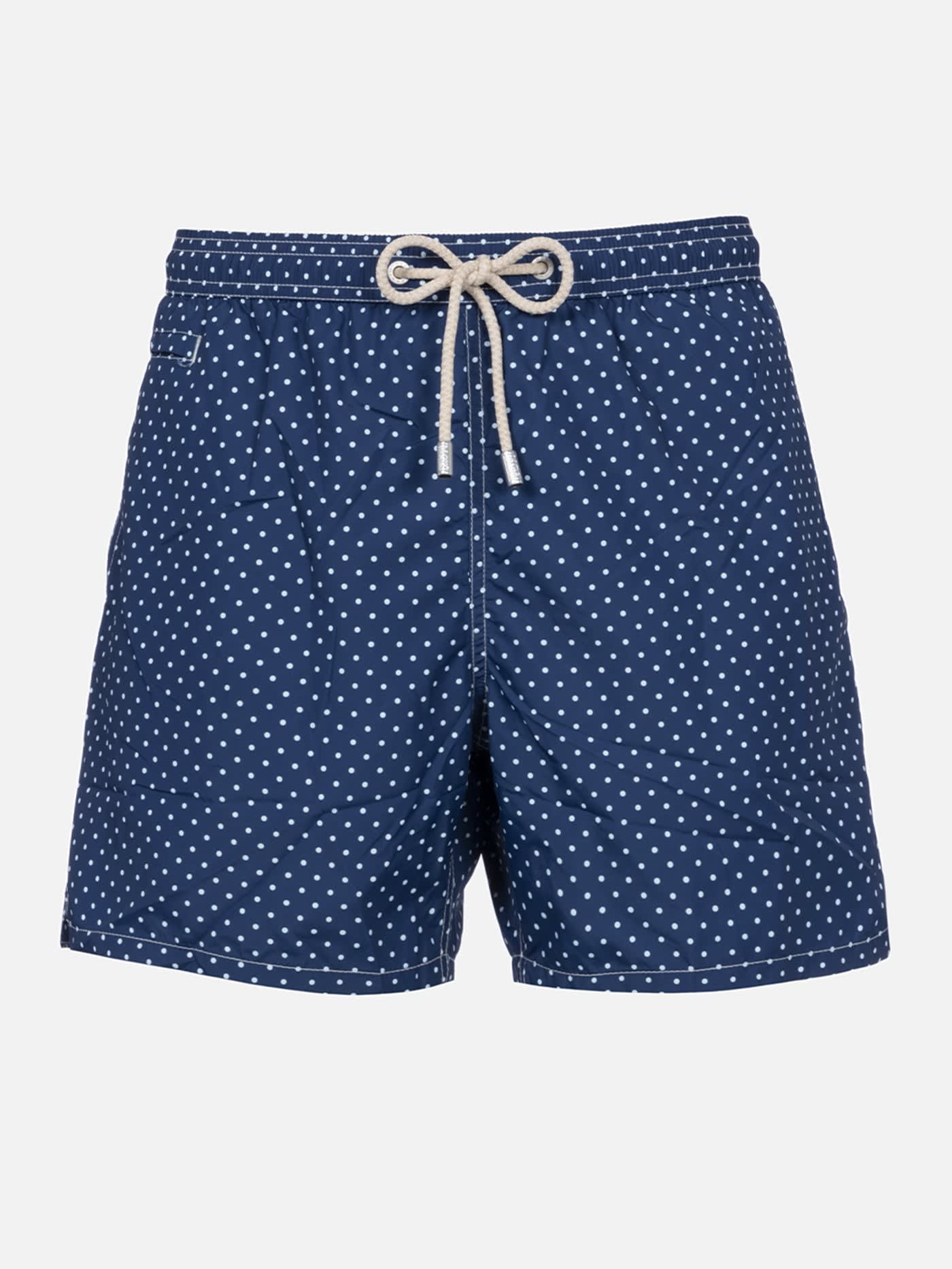 Mc2 Saint Barth Blue Polka Dot Swimsuit With Pockets In Blue