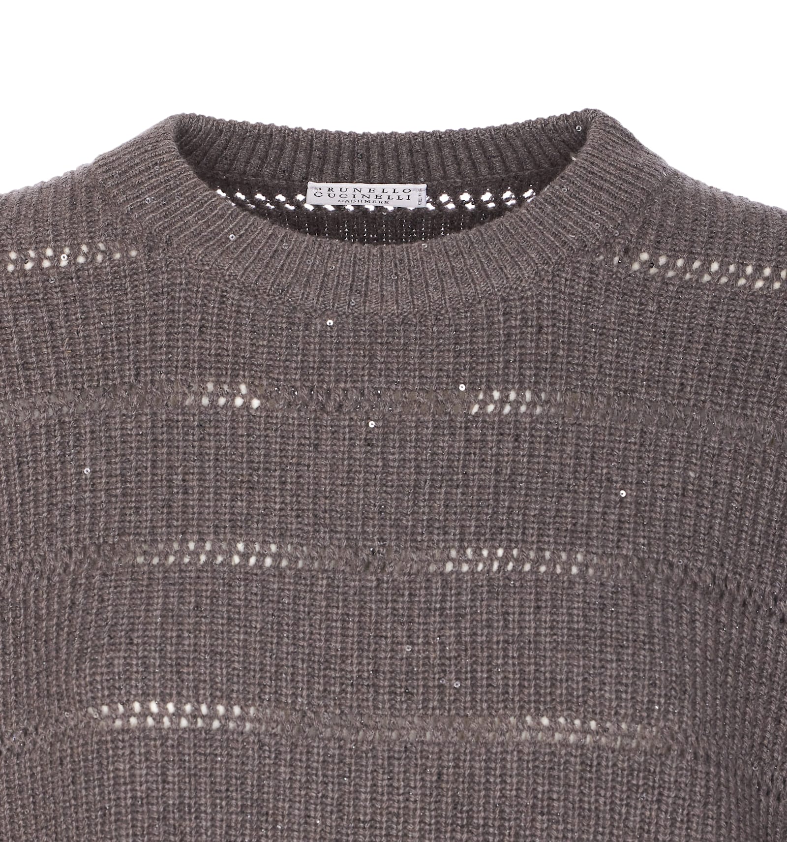 Brunello Cucinelli Sequins Ribbed Knitwear Open Knit Design In Gray