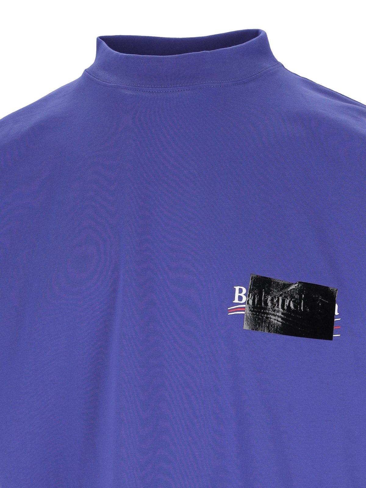 Shop Balenciaga Logo Printed Oversized-fit T-shirt In Blue