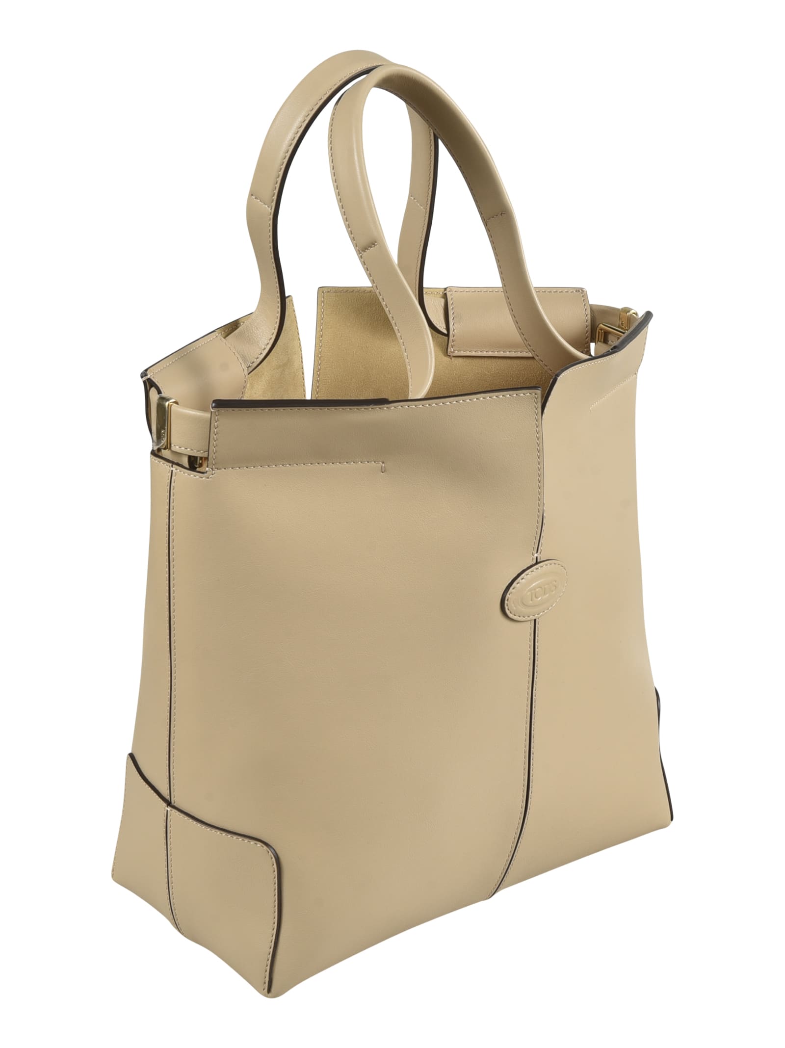 Tod's Logo Patch Top Handle Shopper Bag In Beige