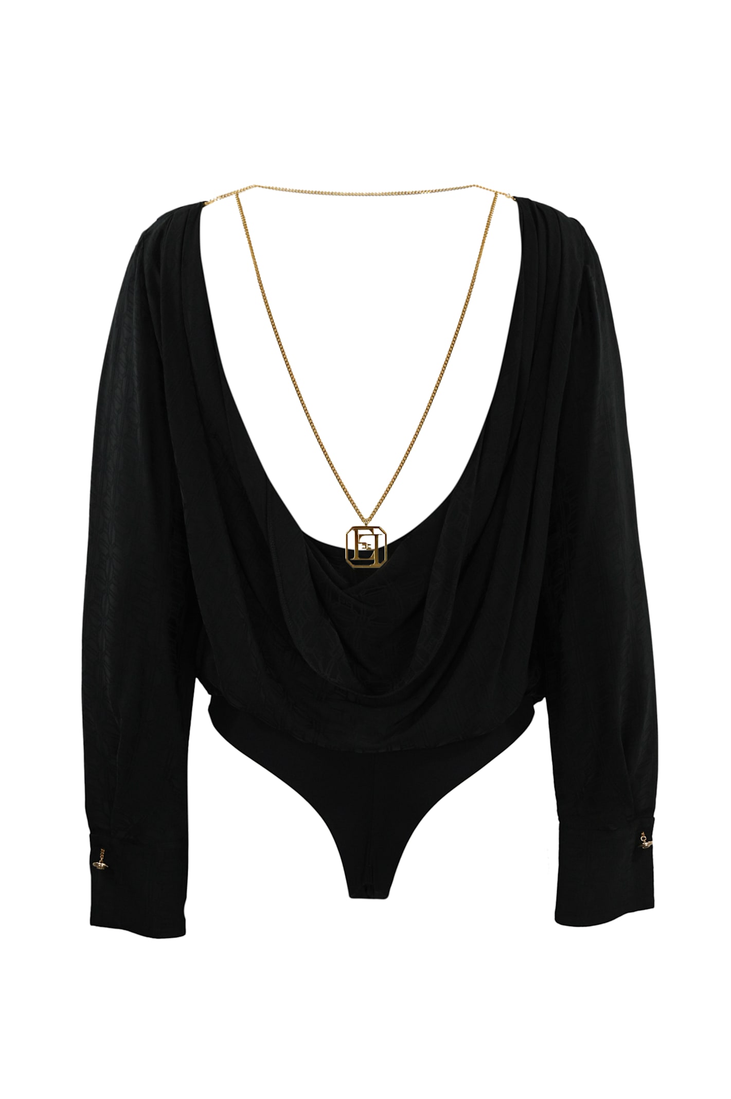 Shop Elisabetta Franchi Jacquard Satin Body Shirt With Necklace In Nero