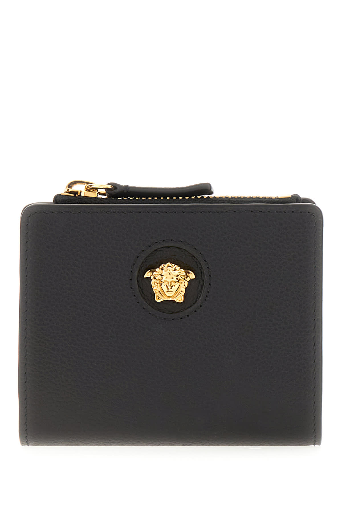 Versace Black Leather Wallet In Black  Gold