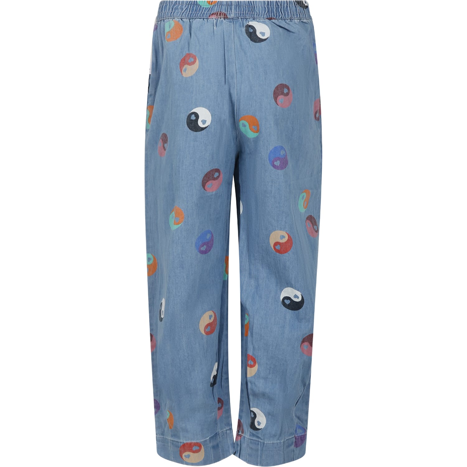 Shop Molo Blue Trousers For Girl With Ying E Yang In Denim