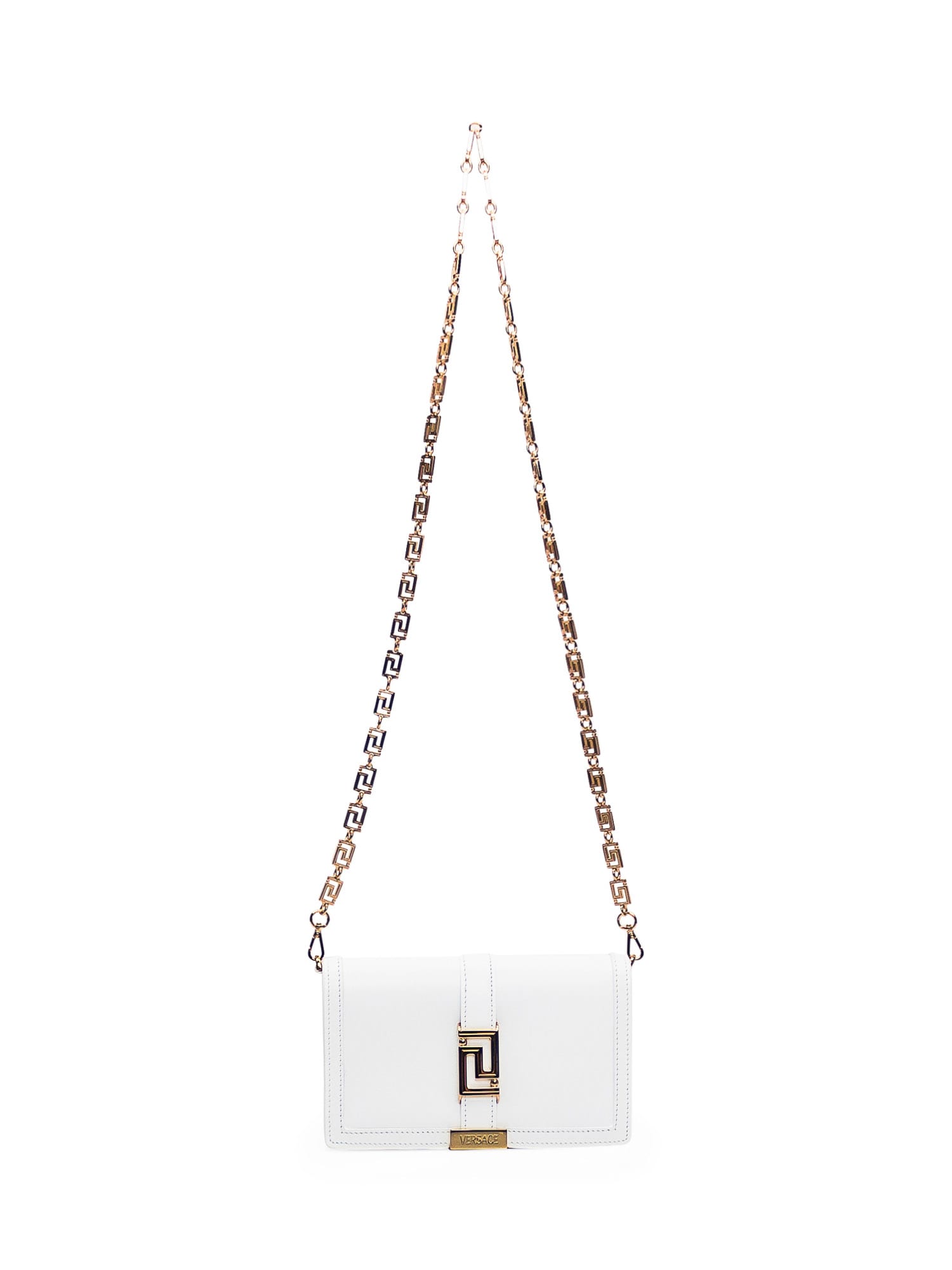 Shop Versace Greca Goddess Mini Bag In Optical White- Gold