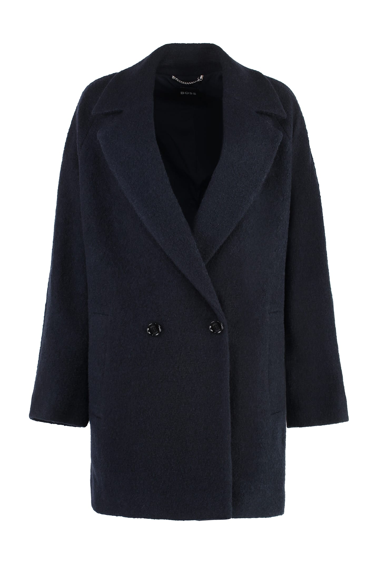 Shop Hugo Boss Double-breasted Wool Coat In Blue