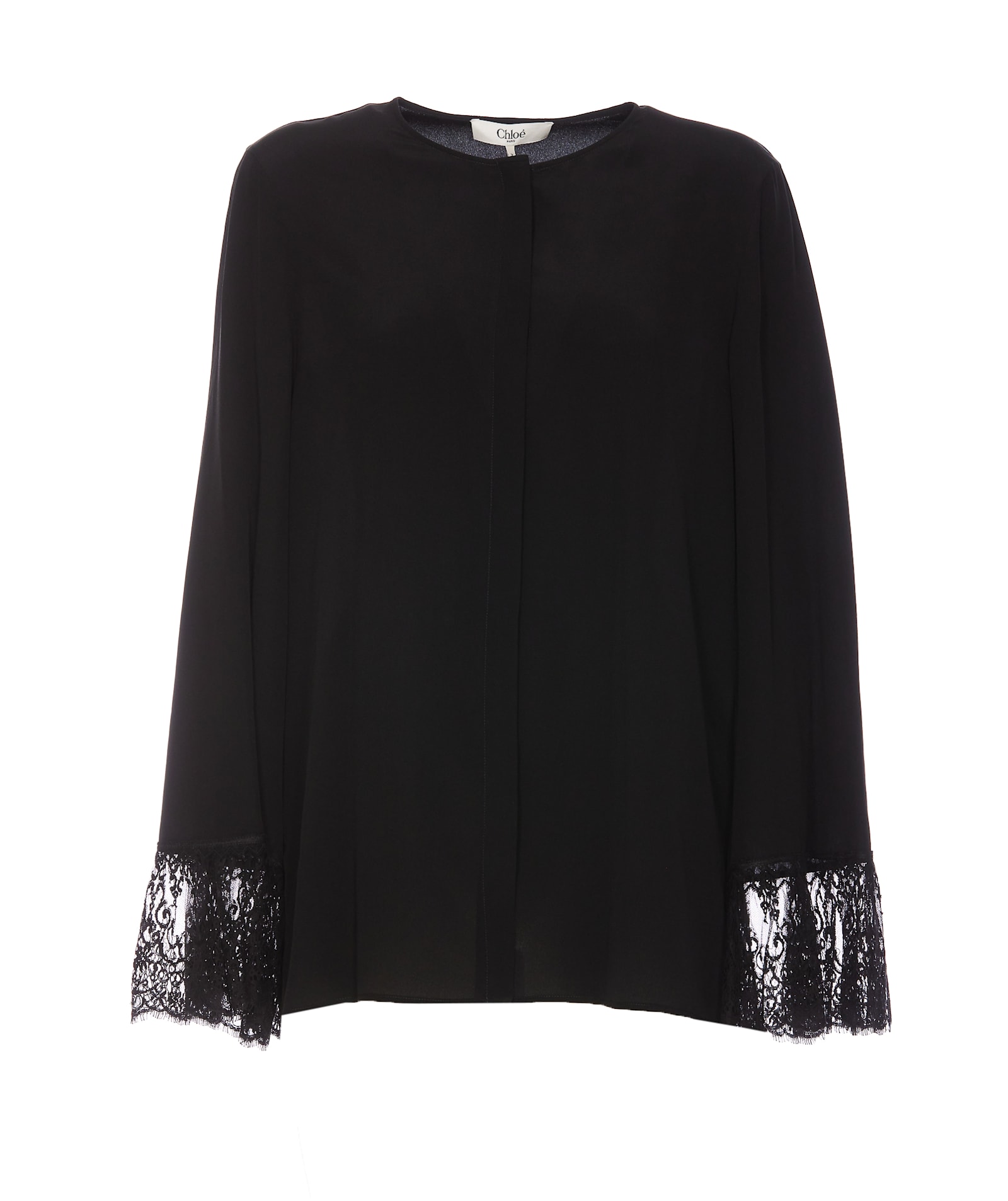 Shop Chloé Fluid Blouse Without Collar In Crepe De Chine In Black