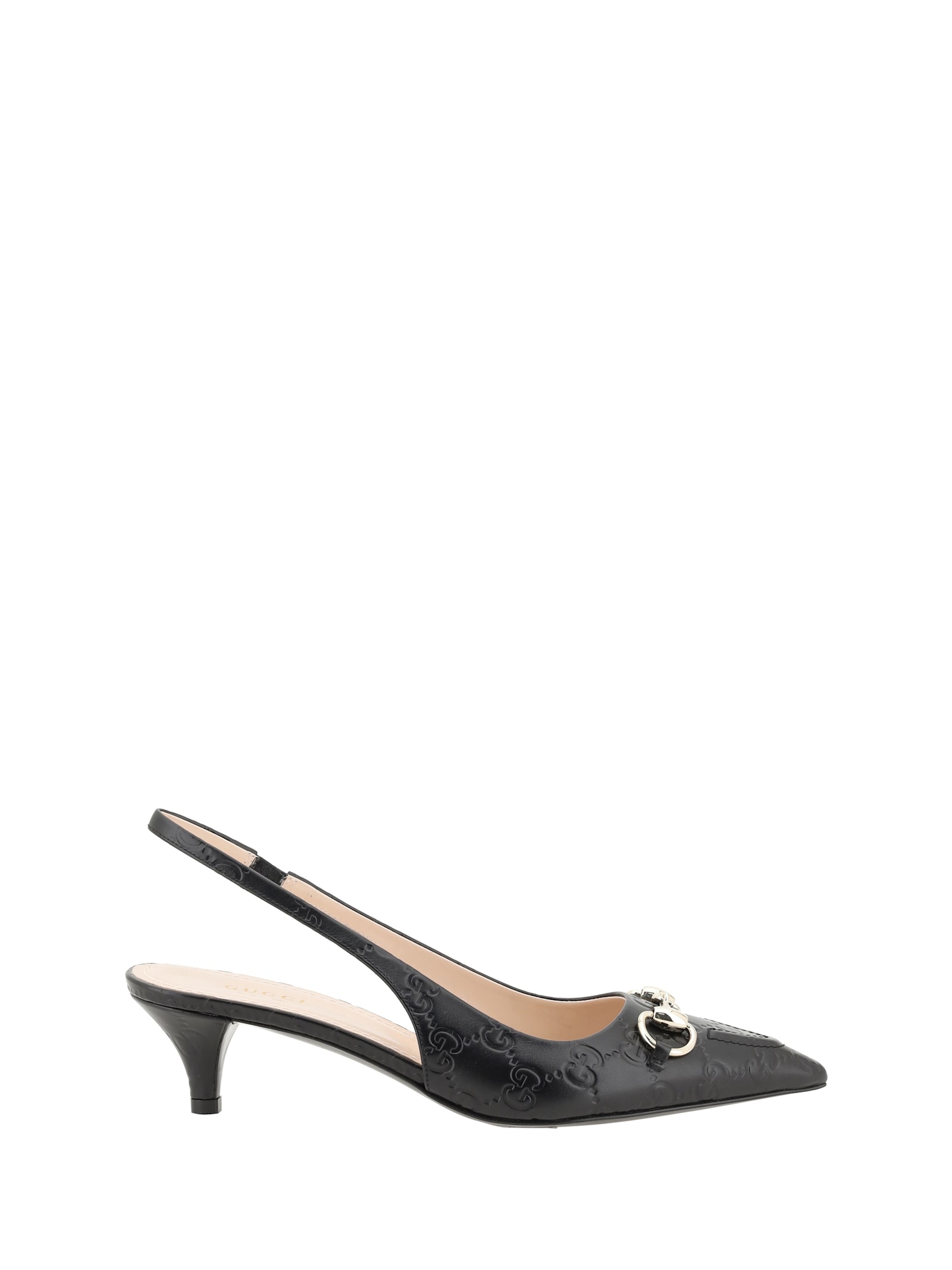 Gucci Horse-collar Button Open-heel Shoes In Black/black
