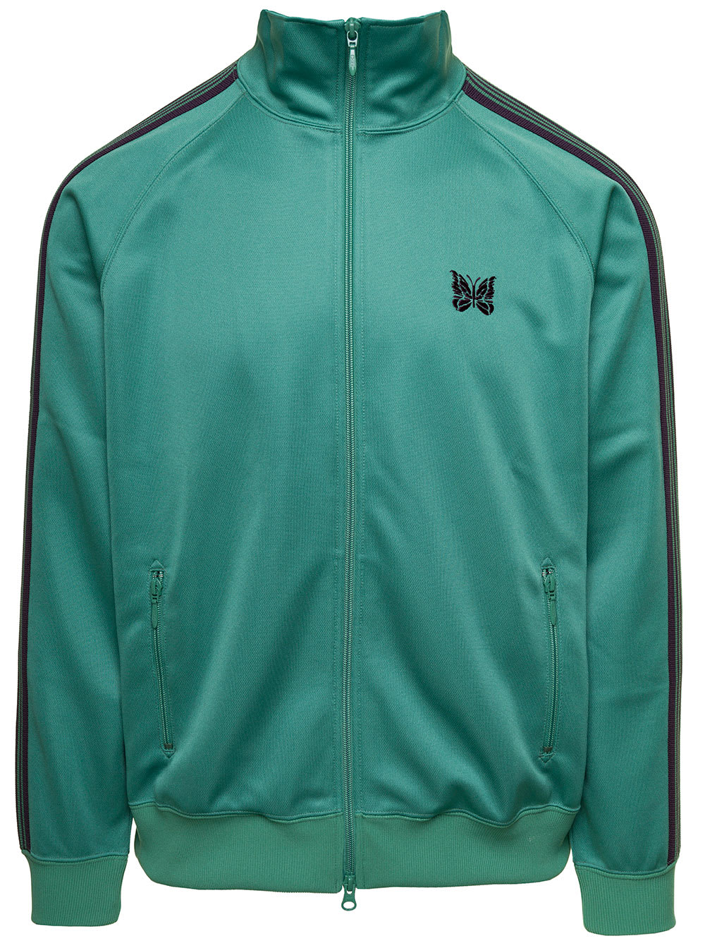 Green High-neck Sweatshirt With Logo Embroidery In Tech Fabric Man