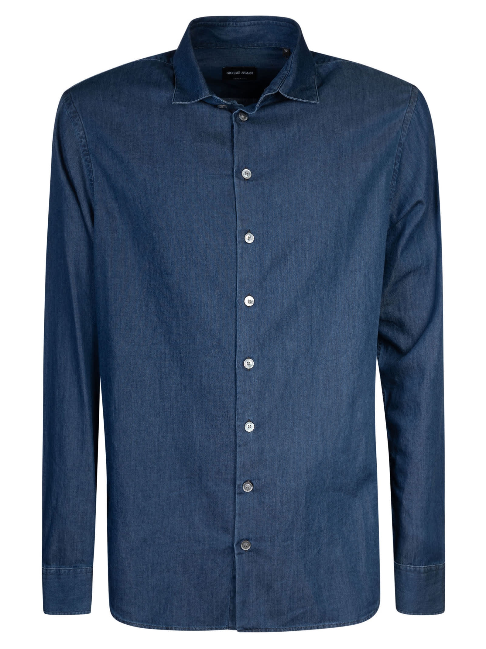 Shop Giorgio Armani Round Hem Plain Shirt In Blue Denim