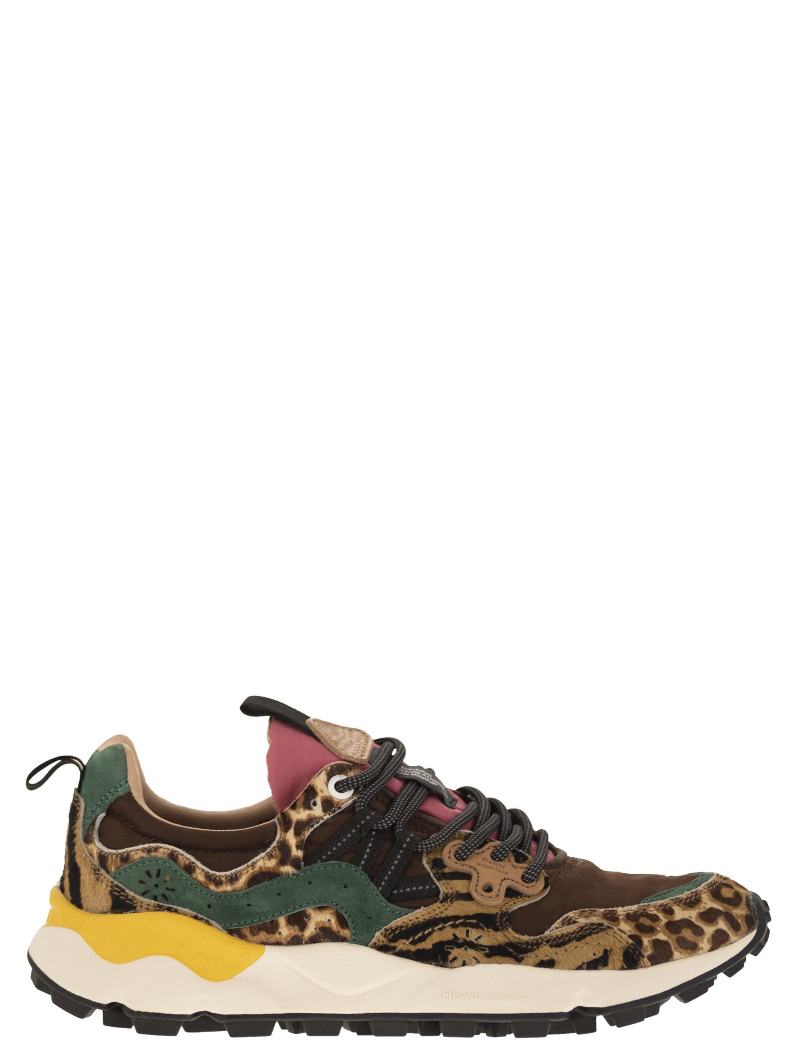 Shop Flower Mountain Yamano 3 - Sneakers In Pony And Technical Fabric In Brown