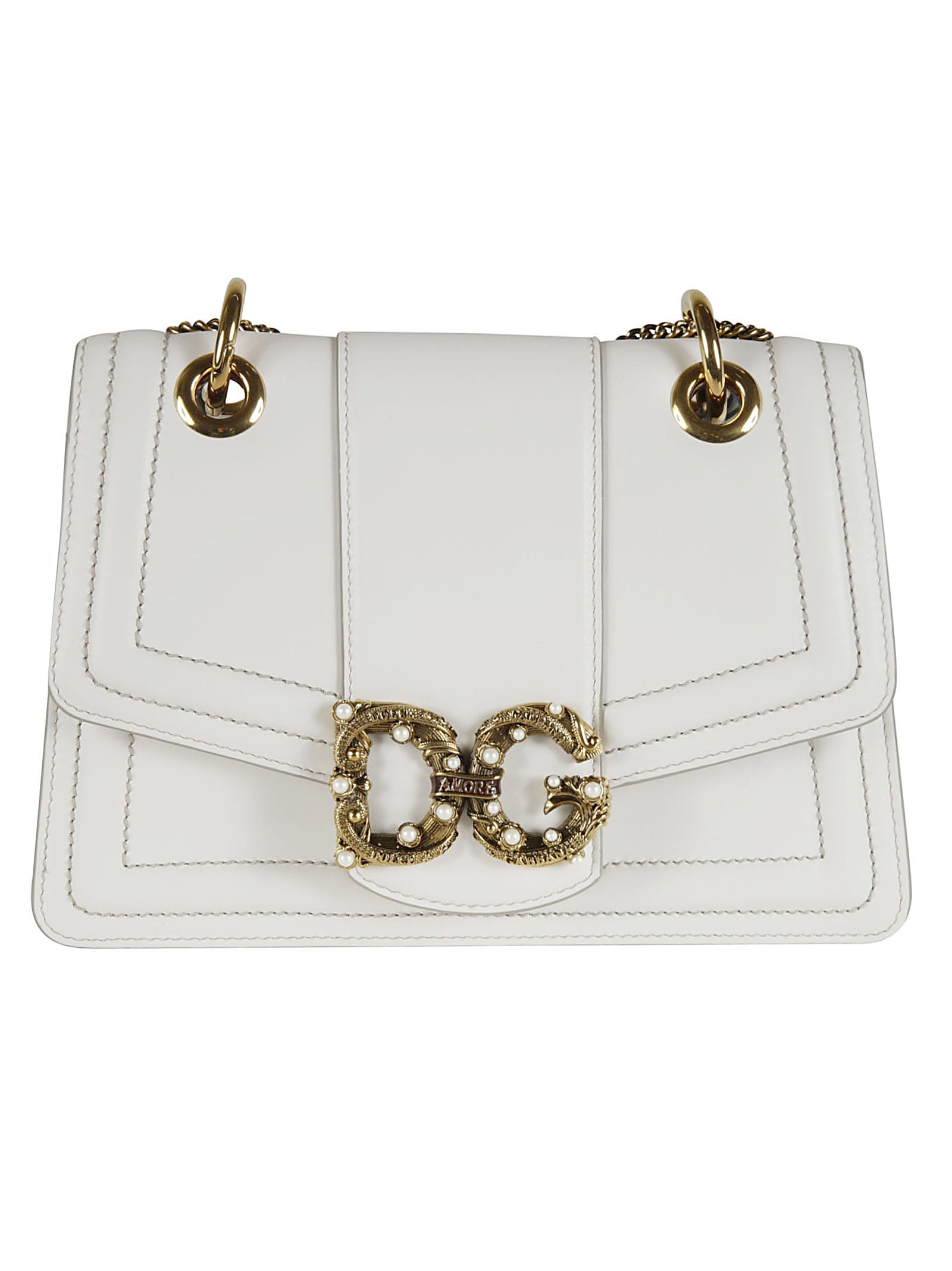 Dolce & Gabbana Logo Plaque Flap Chain Shoulder Bag In White