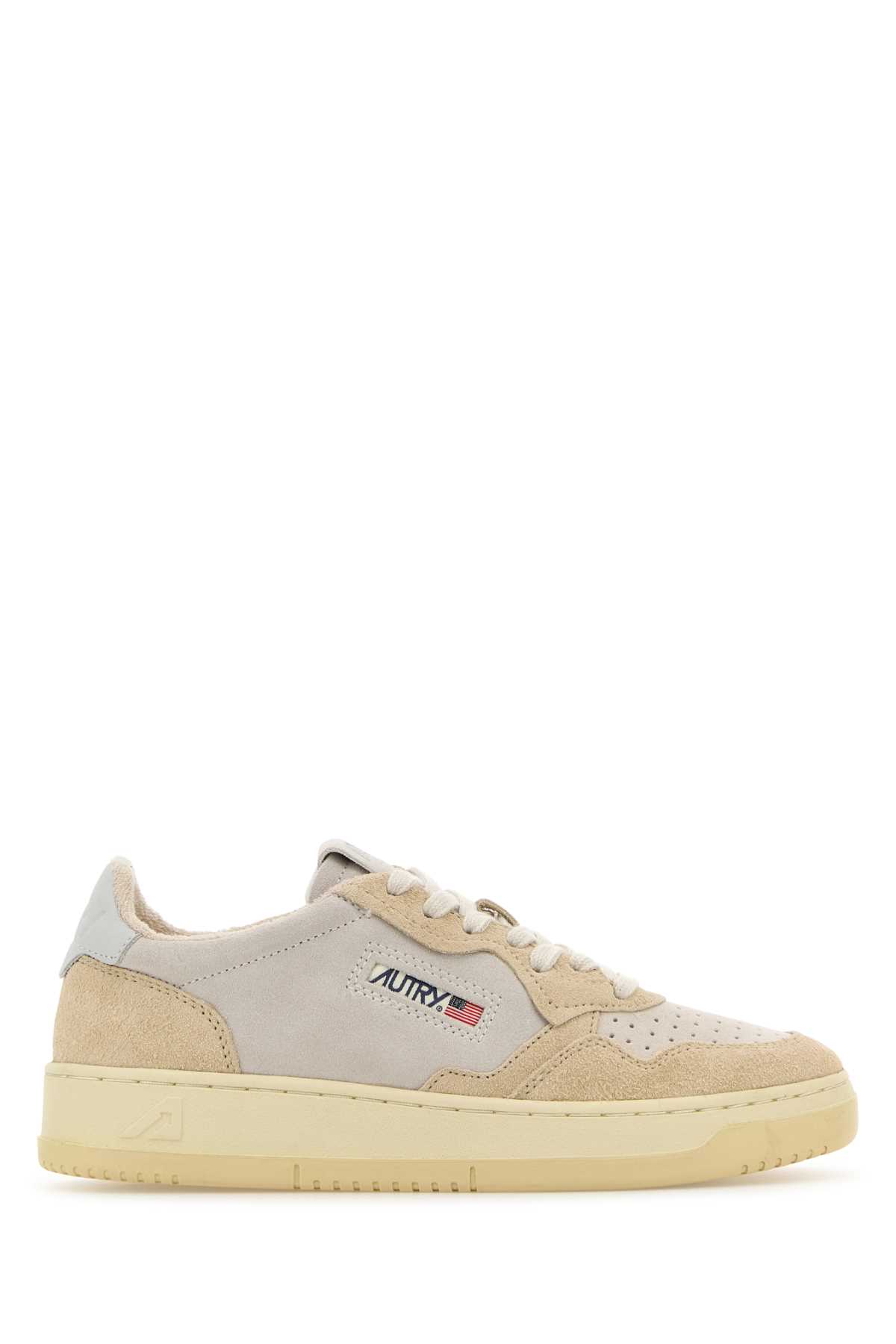 Shop Autry Two-tone Suede Medalist Sneakers In Beige