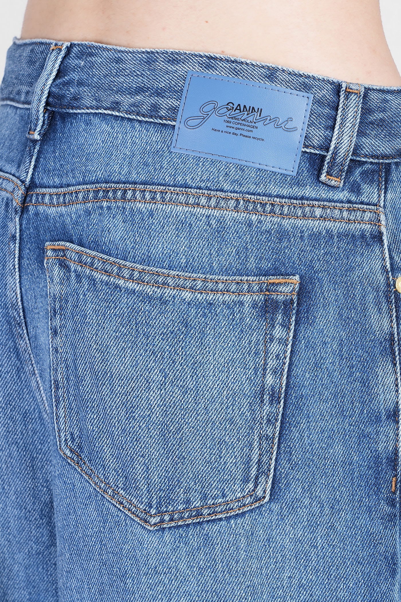 Ganni Womens Pleated Wide-leg Woven Jeans Mid Blue Vintage