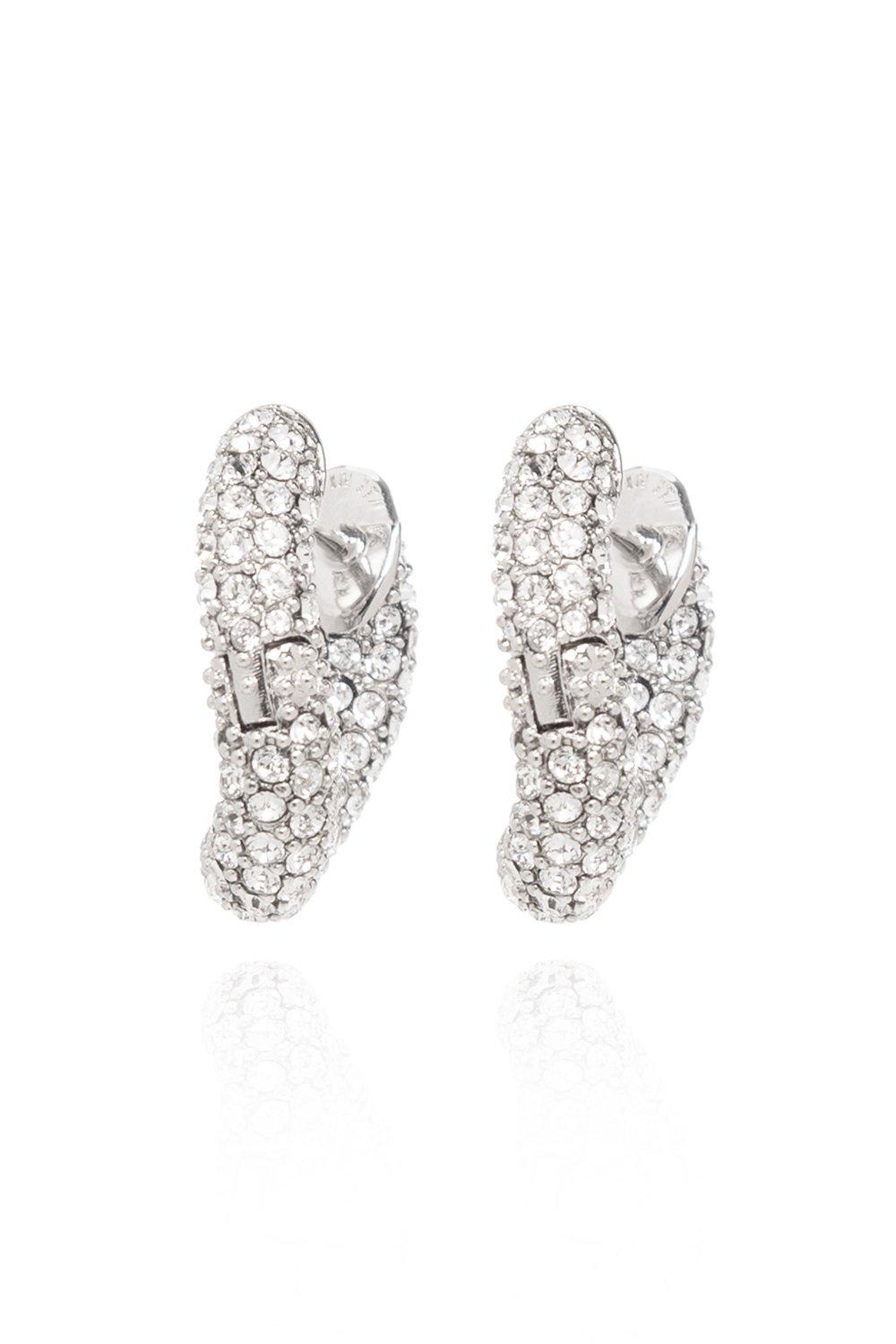 Shop Balenciaga Loop Dot Hoop Earrings In Shiny Silver/crystal