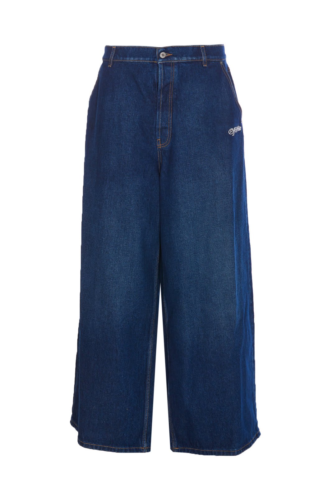 Shop Off-white Logo Embroidered Wide Leg Jeans In Blue