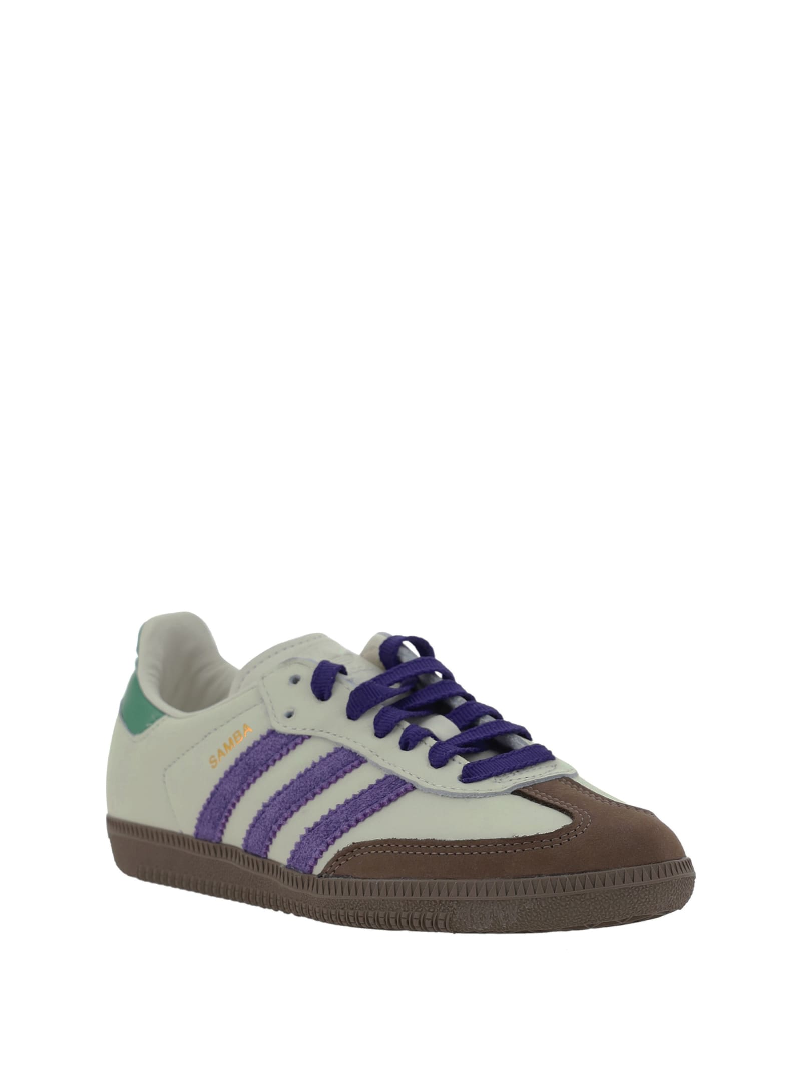 Shop Adidas Originals Samba Sneakers In Owhite/cpurpl/prlogr