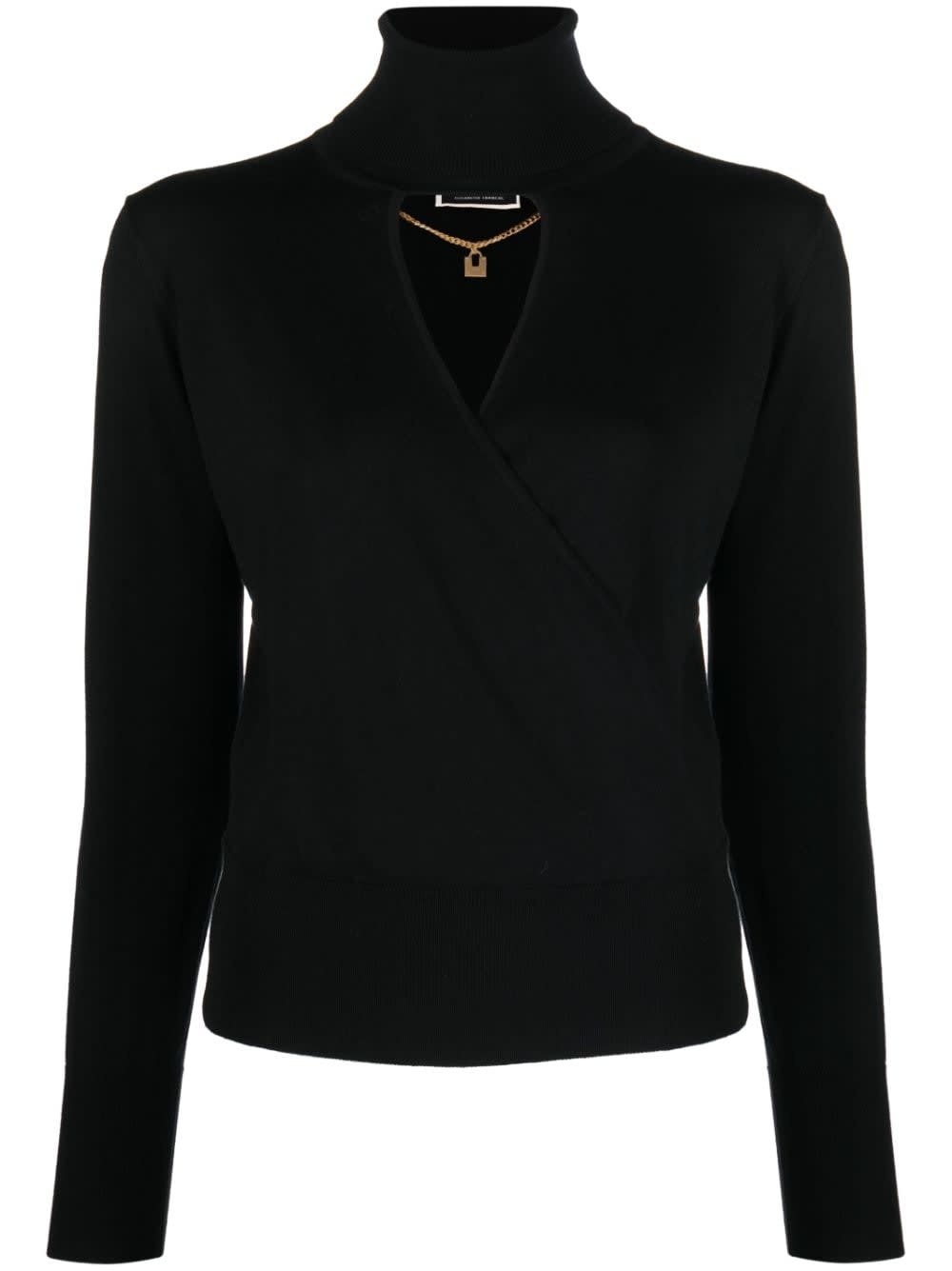 Shop Elisabetta Franchi Turtle Neck Sweater With Chain In Black