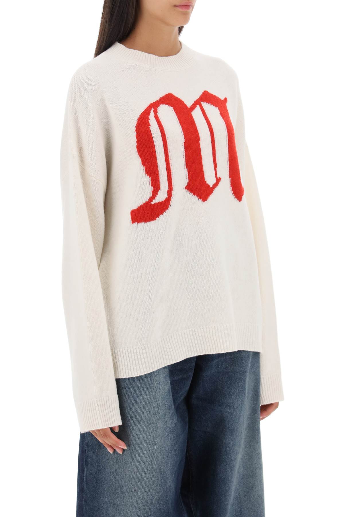 Shop Msgm Crew-neck Sweater With Gothic Logo In White
