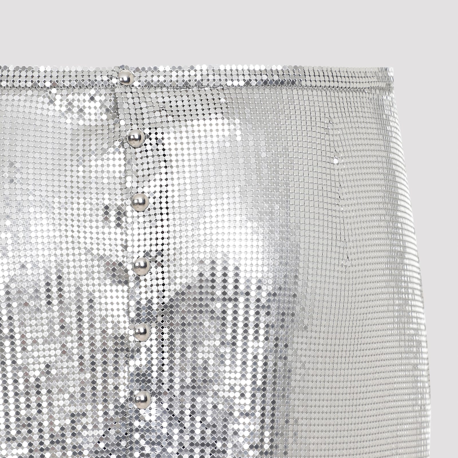 Rabanne Metallic Miniskirt With High Waist And Chainmail Detail In Tech Fabric Woman In Silver