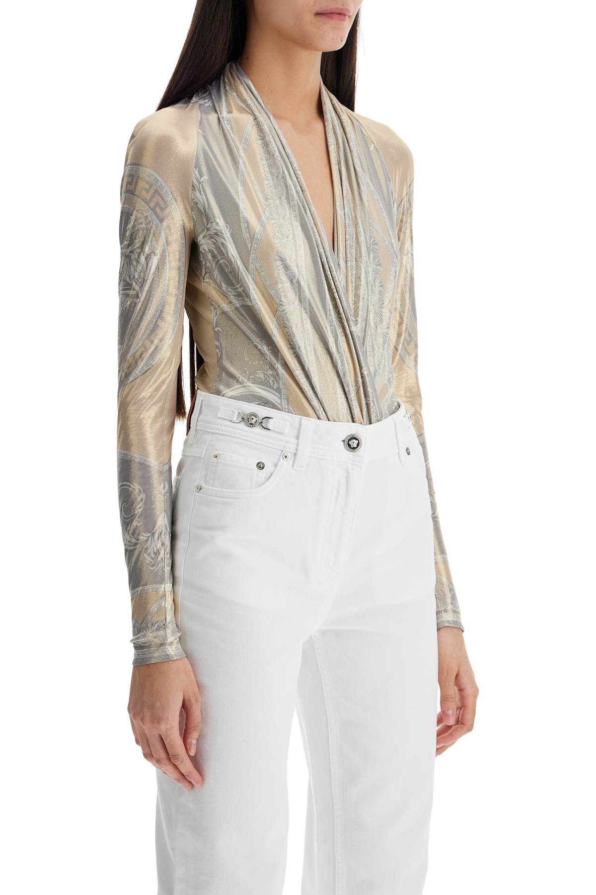 Shop Versace Silver Viscose Bodysuits In Silver Grey+champagne (silver)