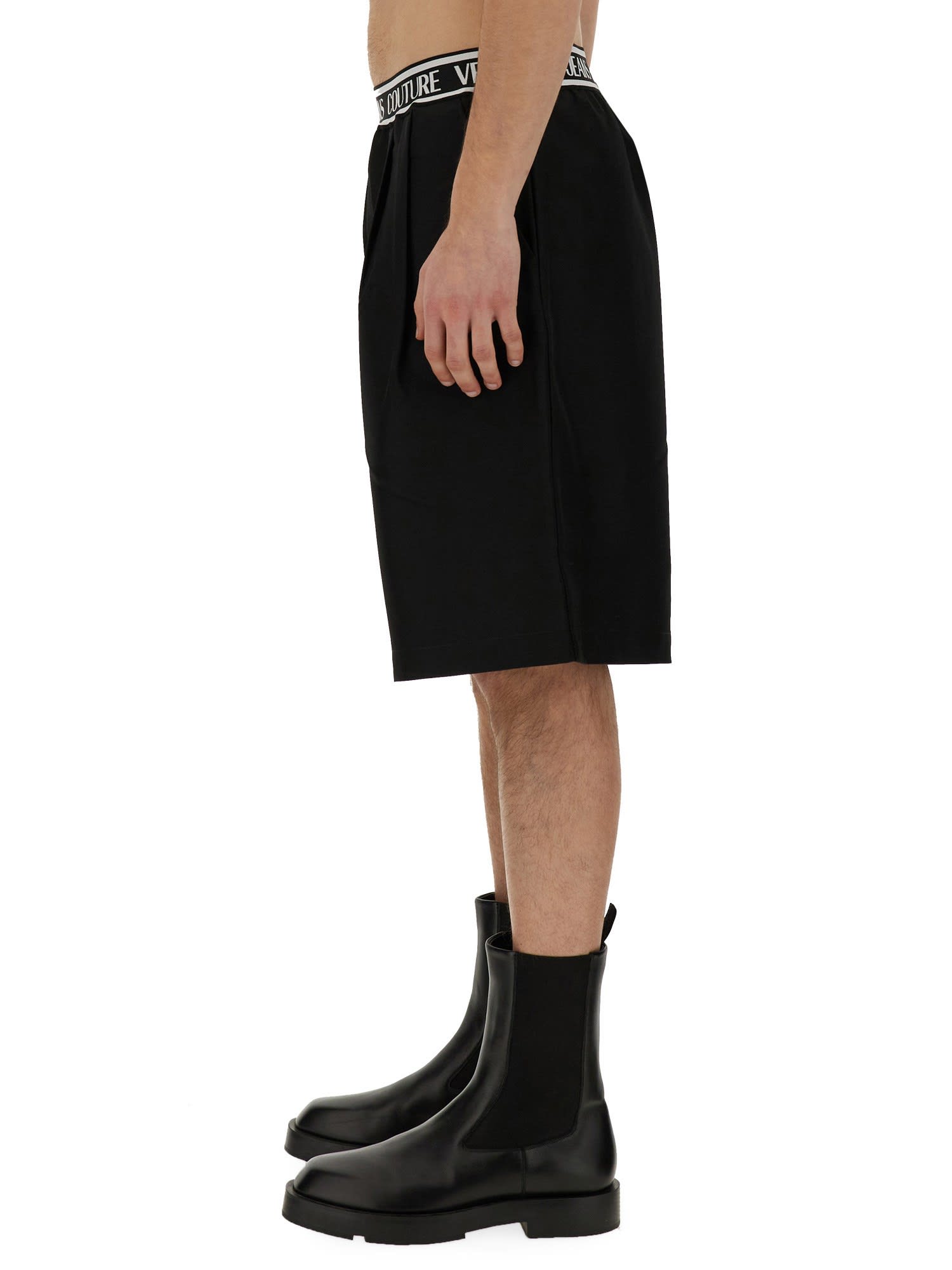 Shop Versace Jeans Couture Bermuda With Logo In Black