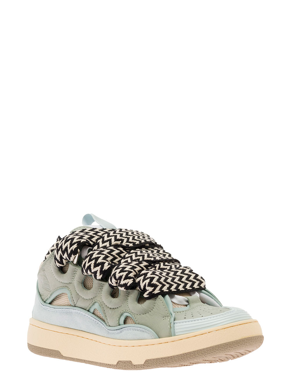 Shop Lanvin Curb Multicolor Low-top Sneaker With Oversized Laces In Leather Woman In Pale Blue