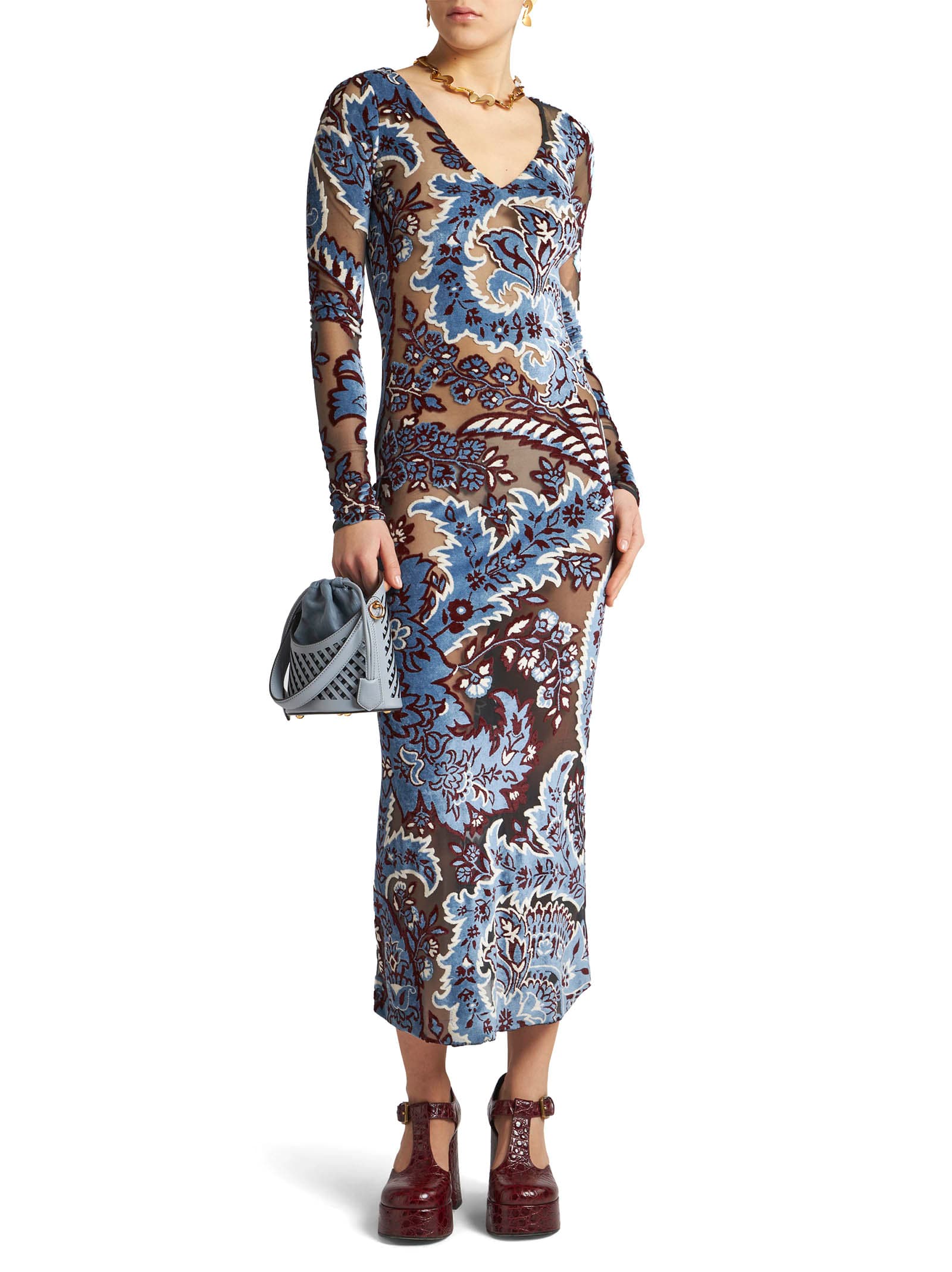 Shop Etro Dress In Clear Blue