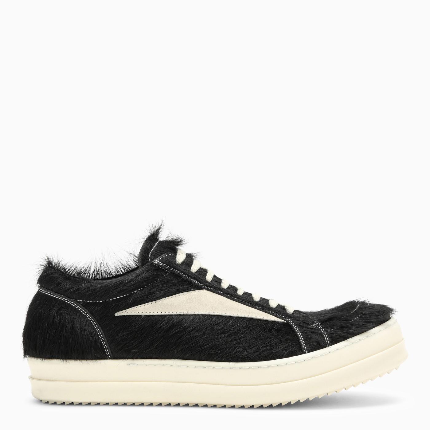 Black/white Sneaker In Leather With Fur