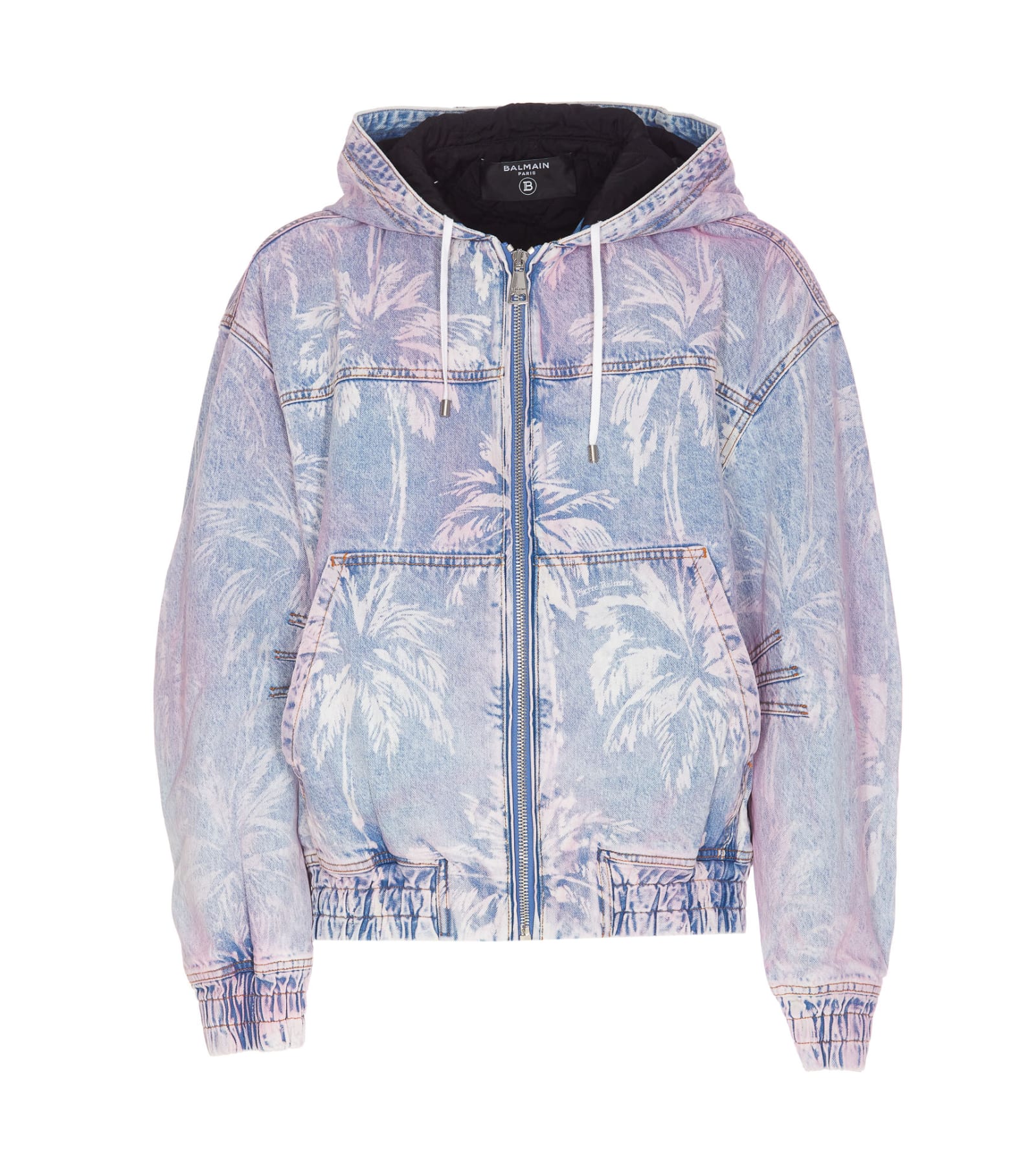 Shop Balmain Bomber Jacket With Palm Tree Print In Blue