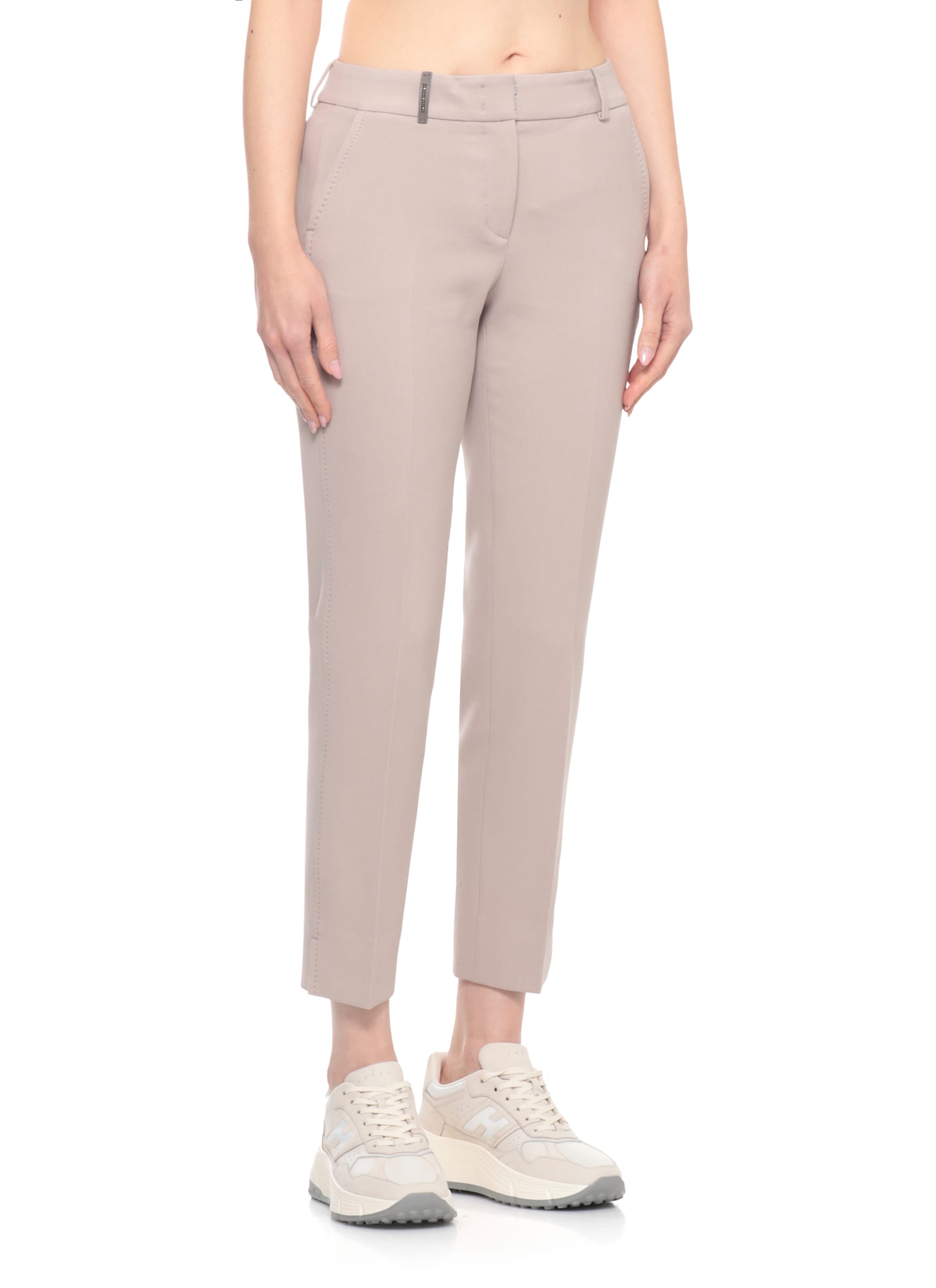 Peserico Pants With Leather Detail In Gray