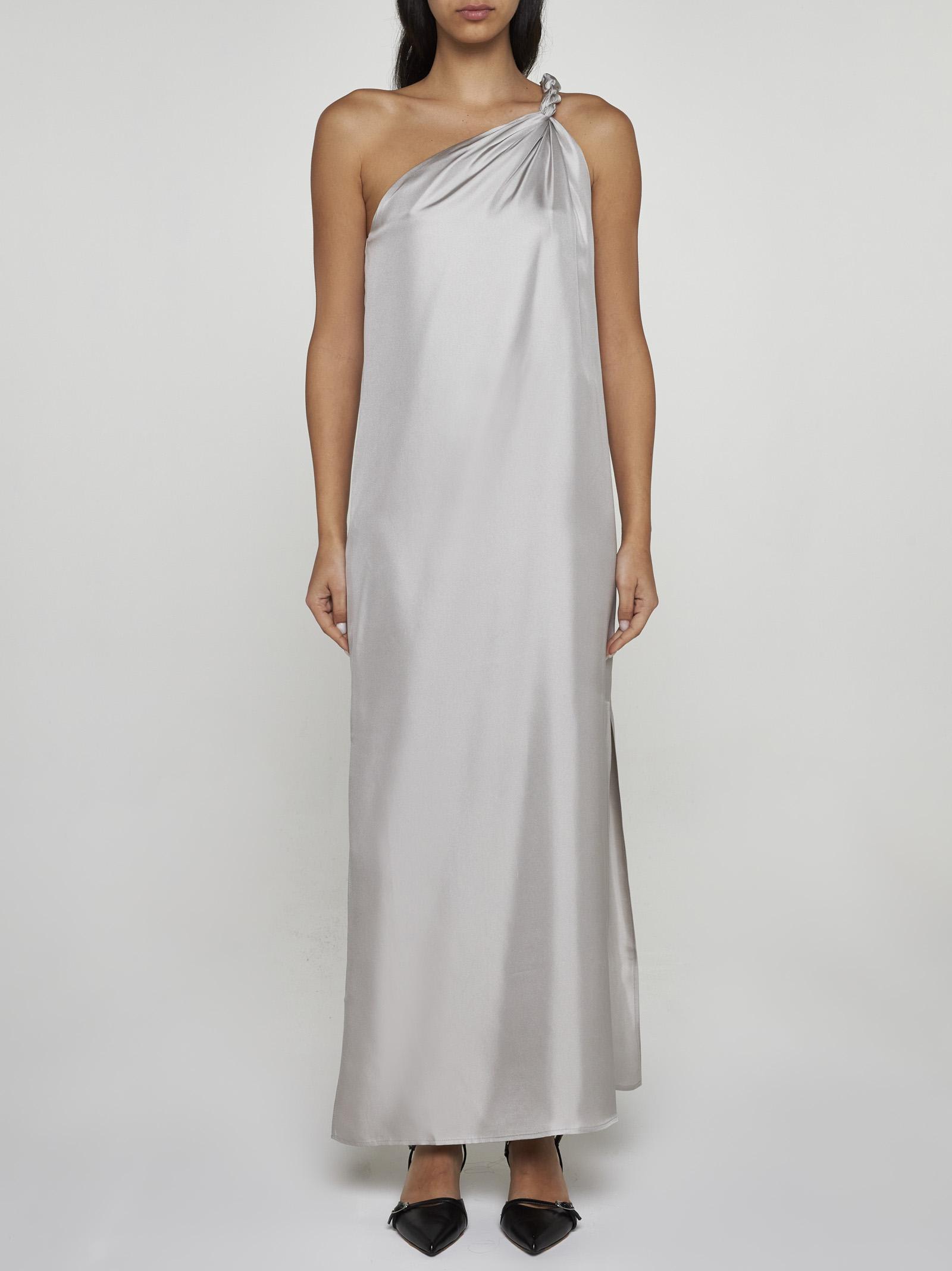 Shop Loulou Studio Adela One-shoulder Silk Dress In Silver Grey