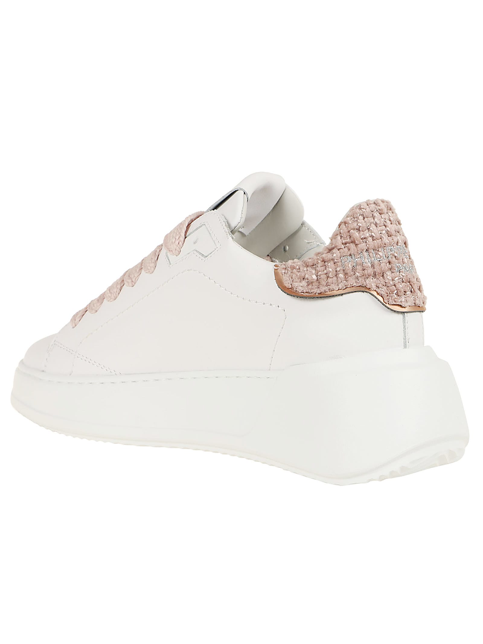 Shop Philippe Model Tres Temple Low Woman In Veau Chenille Blanc Rose